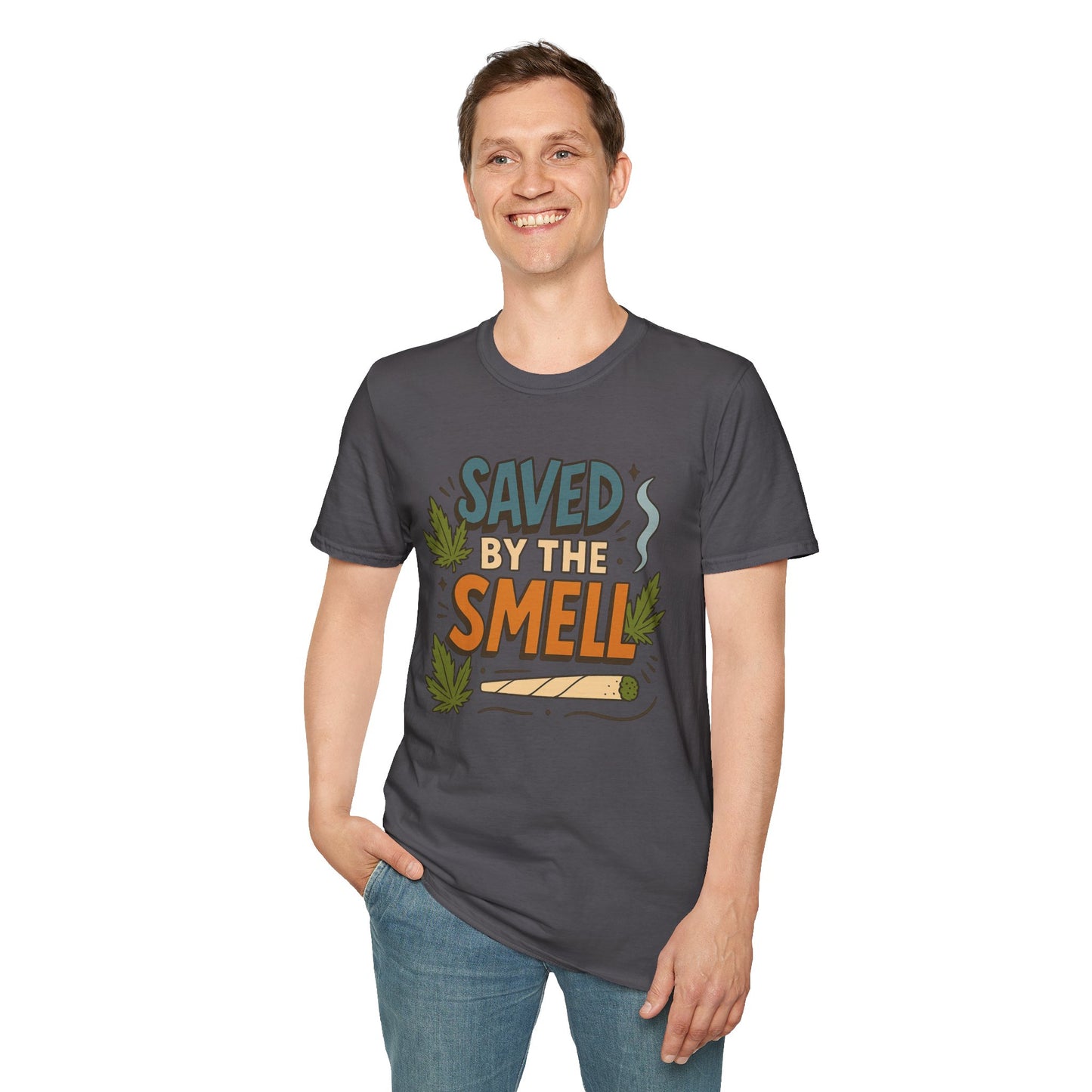 Funny Cannabis Saved by the Smell T-Shirt, Unisex Softstyle Tee, Gift for Stoners, Humor Apparel, Casual Wear, Cool Graphic Tee