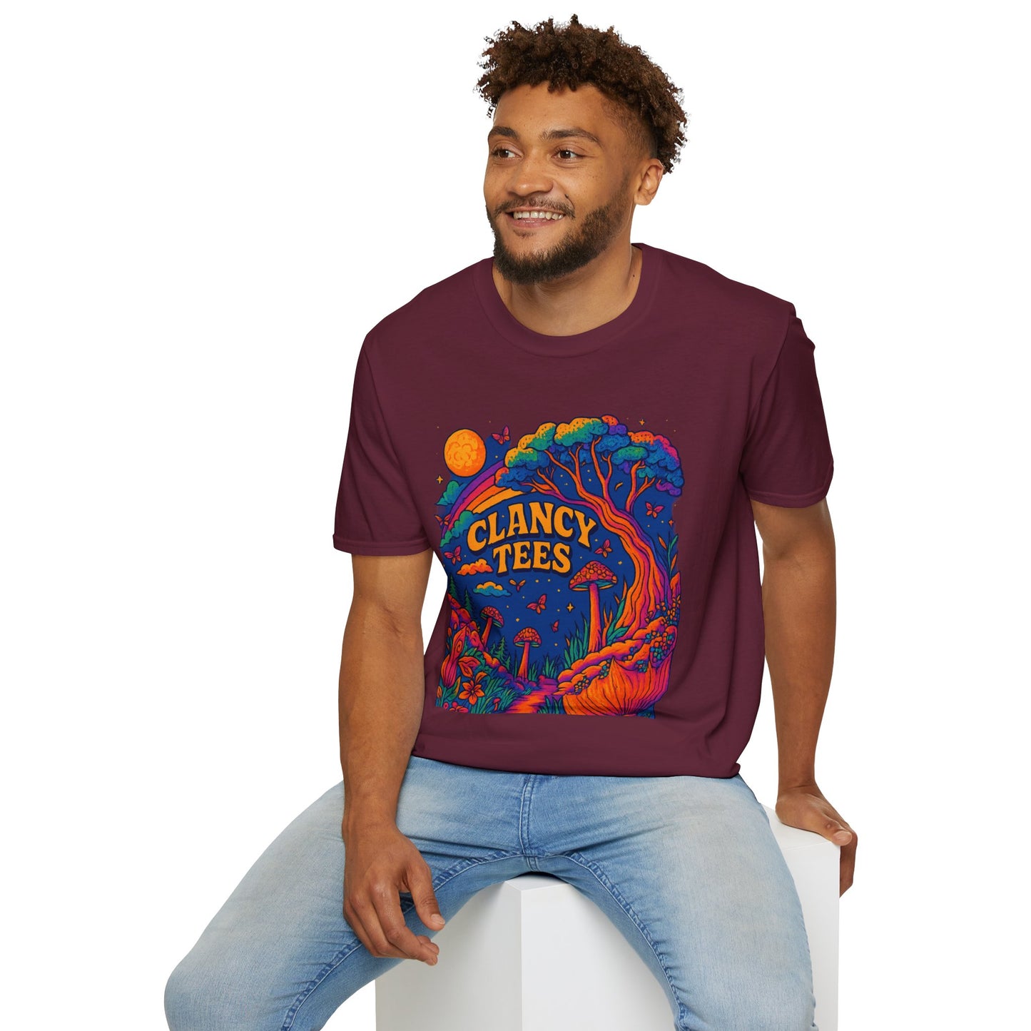 Colorful Nature-Themed Unisex Softstyle T-Shirt - Bohemian Vibe, Perfect for Festivals, Gift for Nature Lovers, Casual Wear, Clancy Tees