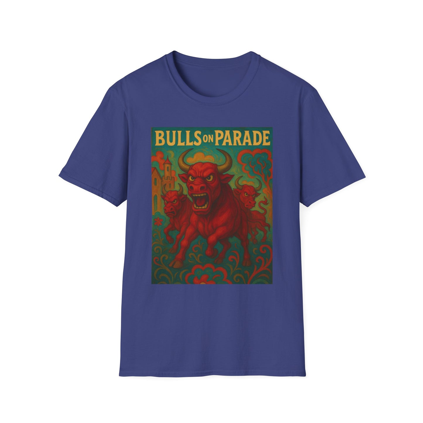 Bulls on Parade Shirt – Psychedelic Rage-Inspired Bull Graphic Tee • Gildan Softstyle® Unisex • Protest Art T-Shirt • Gift for Rage Fans