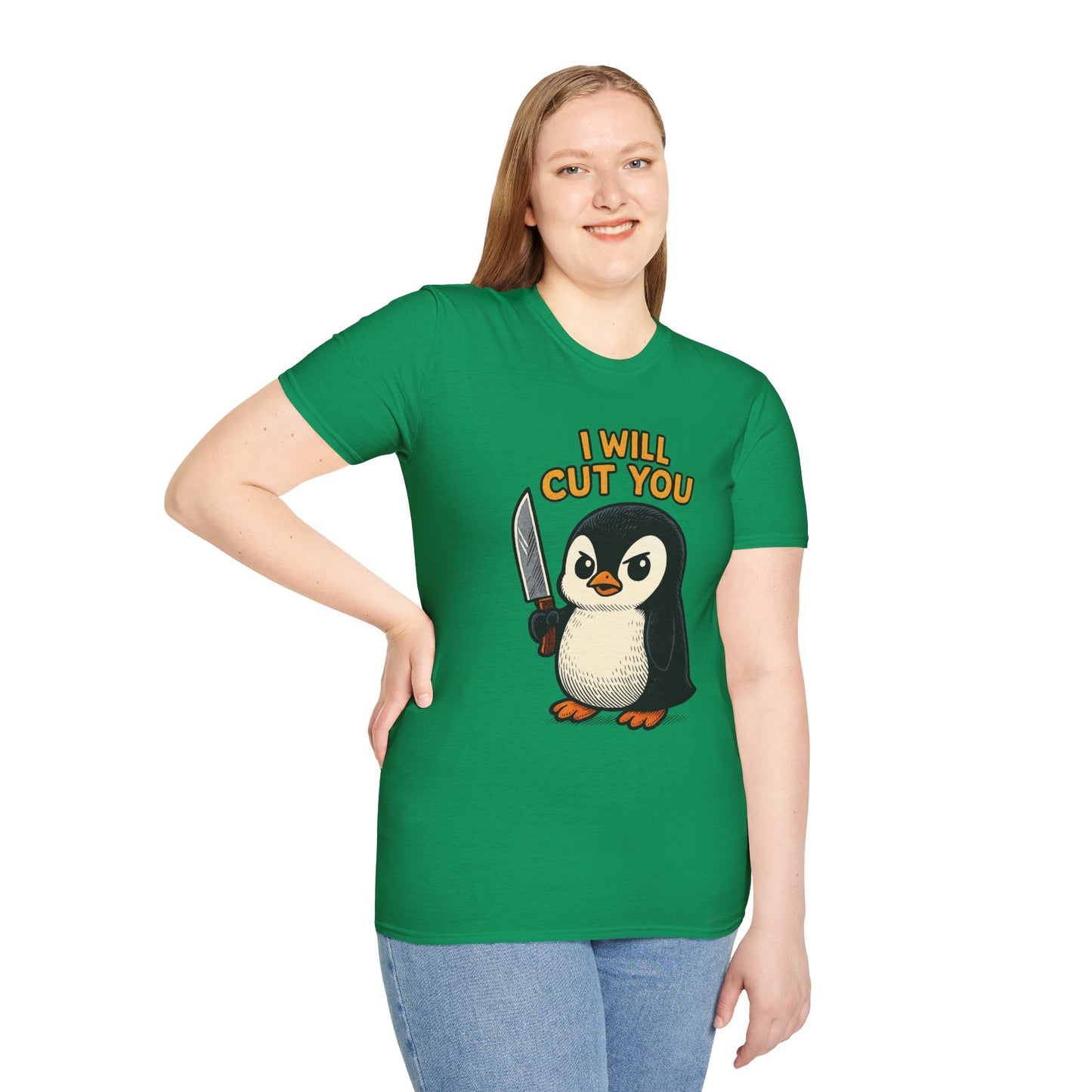 Angry Penguin Knife Shirt – Funny Animal Graphic Tee, Sarcastic Gift for Introverts, Cute but Deadly Humor Shirt
