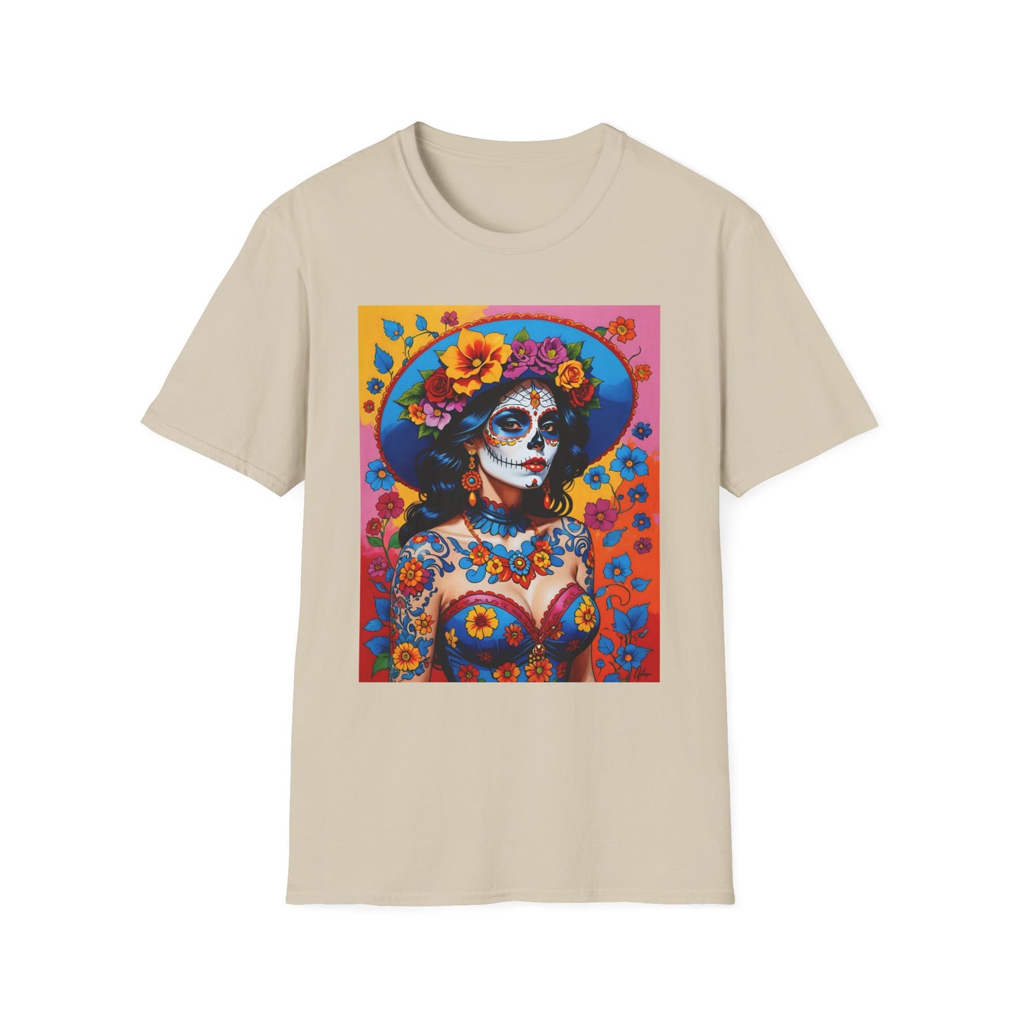 Sugar Skull T-Shirt – Día de los Muertos Art Tee – Gift for Goth Aesthetic Fans, Colorful Skull Lovers, and Tattoo-Inspired Fashion