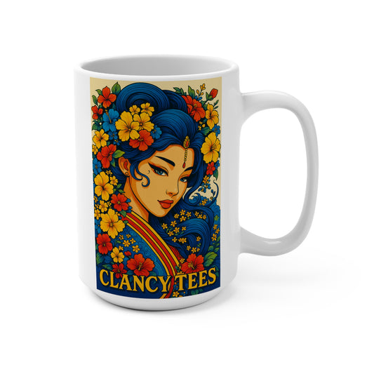 Geisha Flower Mug Japanese Inspired Artwork Ceramic Coffee Cup Gift for Art Lovers