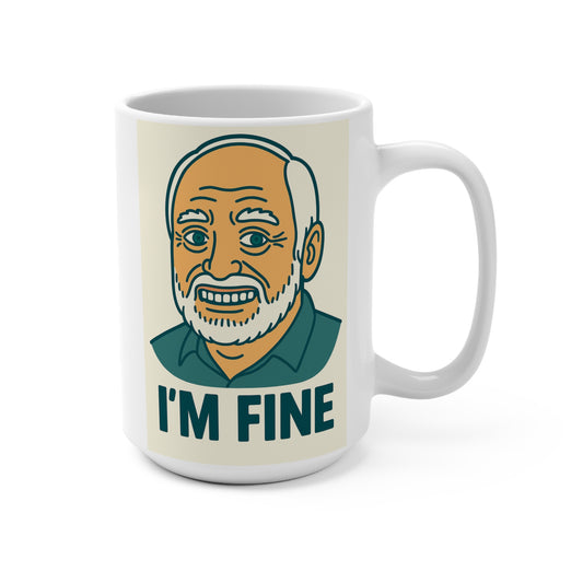 I’m Fine Meme Coffee Mug 15oz Ceramic Cup Funny Gift For Coworkers Sarcastic Humor Drinkware ClancyTees Depressed Smile Office Morning Coffee Cup