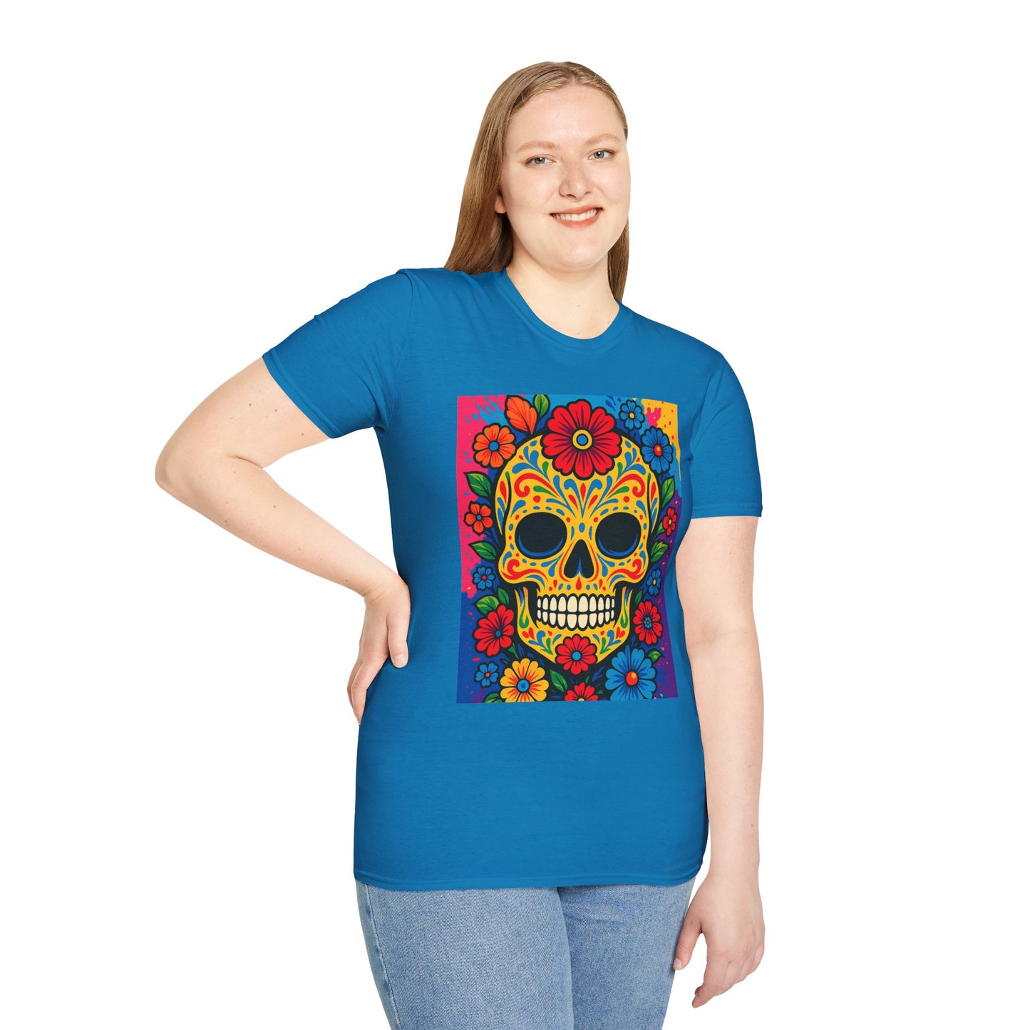 Colorful Sugar Skull Shirt | Day of the Dead Graphic Tee | Gift for Tattoo Lovers & Art Fans | Floral Skull T-Shirt