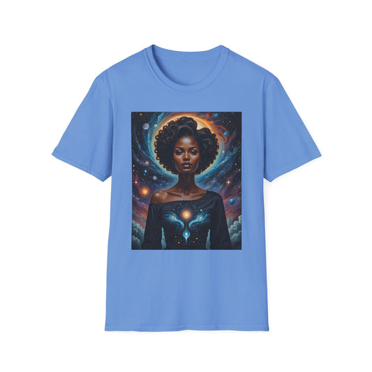 Afrofuturist Cosmic Energy T-Shirt – Celestial Power Graphic Tee, Spiritual Galaxy Shirt, Gift for Astrology Fans, Vibrant Universe Artwork