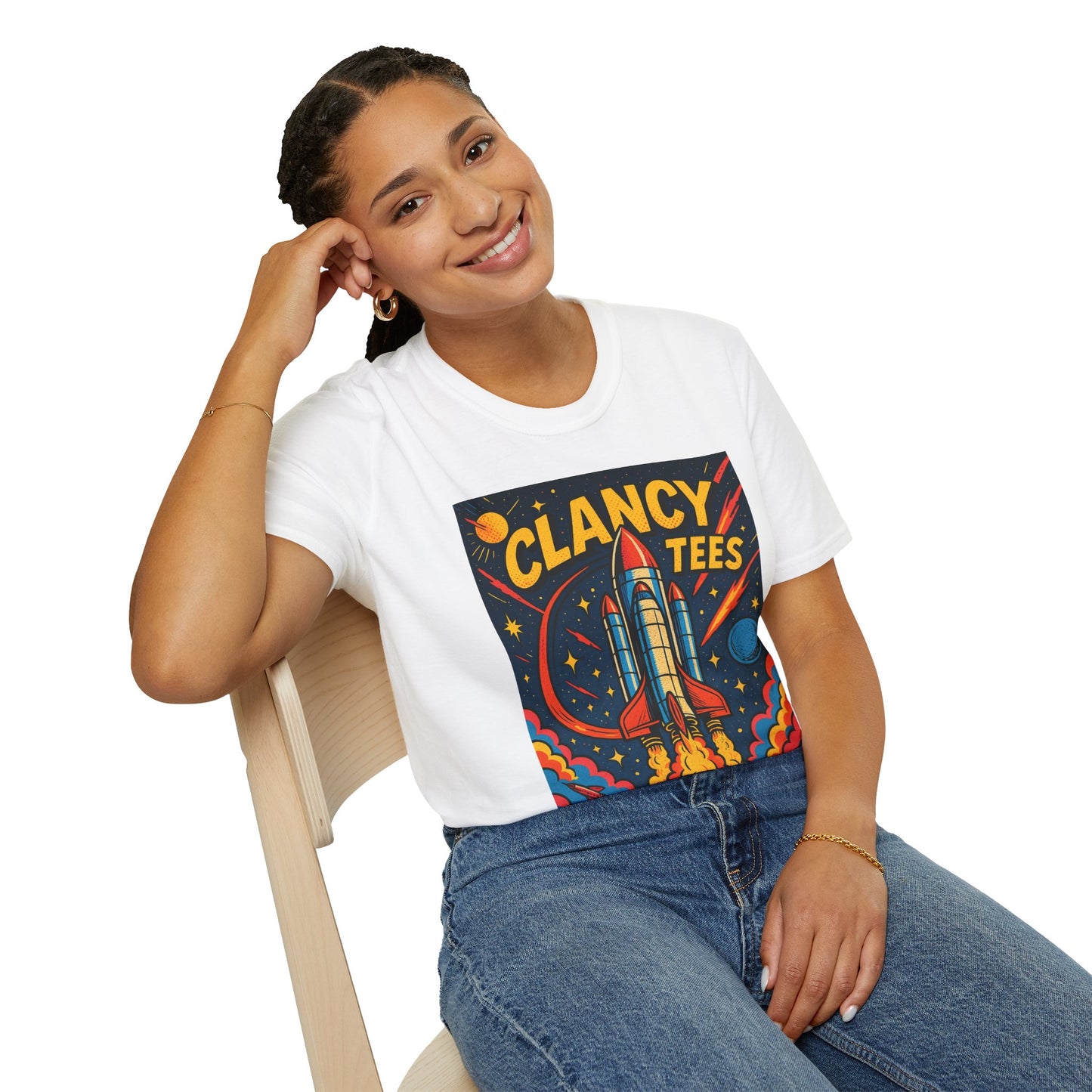 Retro Rocket Ship Shirt Outer Space Graphic Tee | Psychedelic Galaxy Print Top | Gift for Space Nerds and Dreamers | Astronaut Aesthetic Tee
