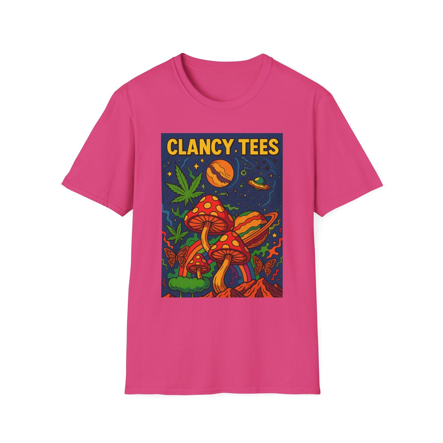 Trippy Mushroom Graphic T Shirt Psychedelic Space Art Tee Cosmic Fungi Illustration Unisex Softstyle Gift for Stoner Friends Gift for Psychedelic Fans