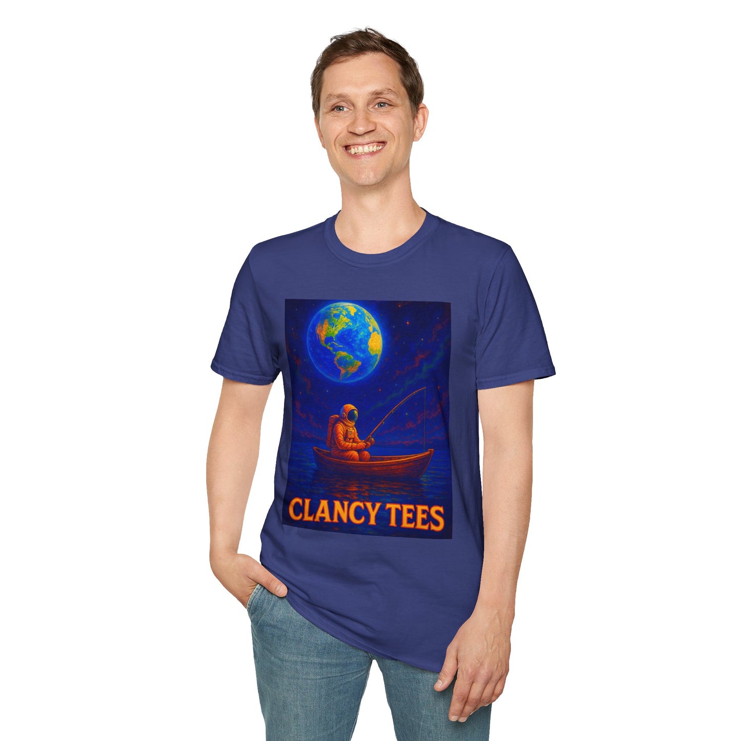 Space Fisherman Graphic T-Shirt, Chill Vibes Tee, Eco-Friendly Gift, Outdoor Enthusiast Apparel, Perfect for Holidays & Summer