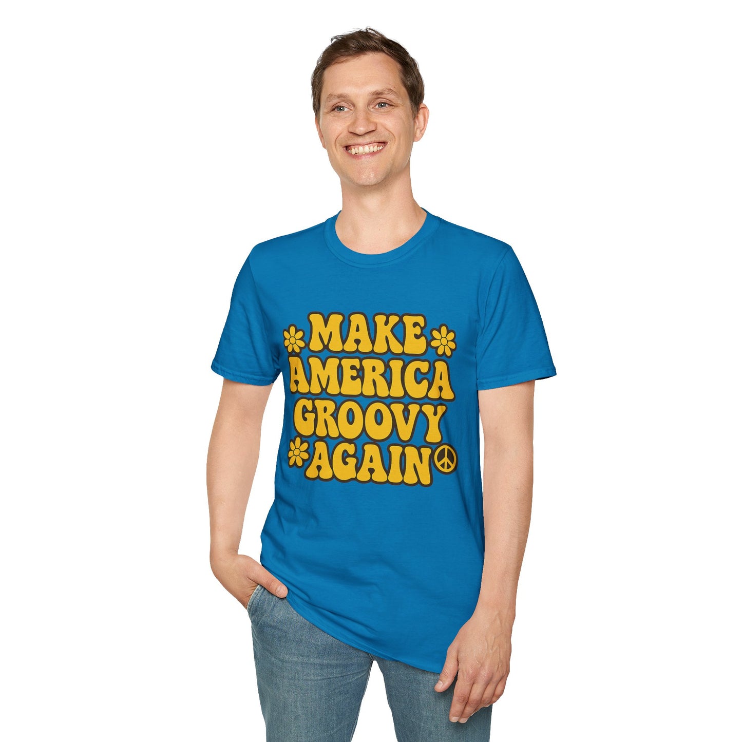 Make America Groovy Again Shirt – Funny Retro Hippie Tee with Peace Sign – Gift for Old Souls, Vintage Lovers, Flower Child Friends