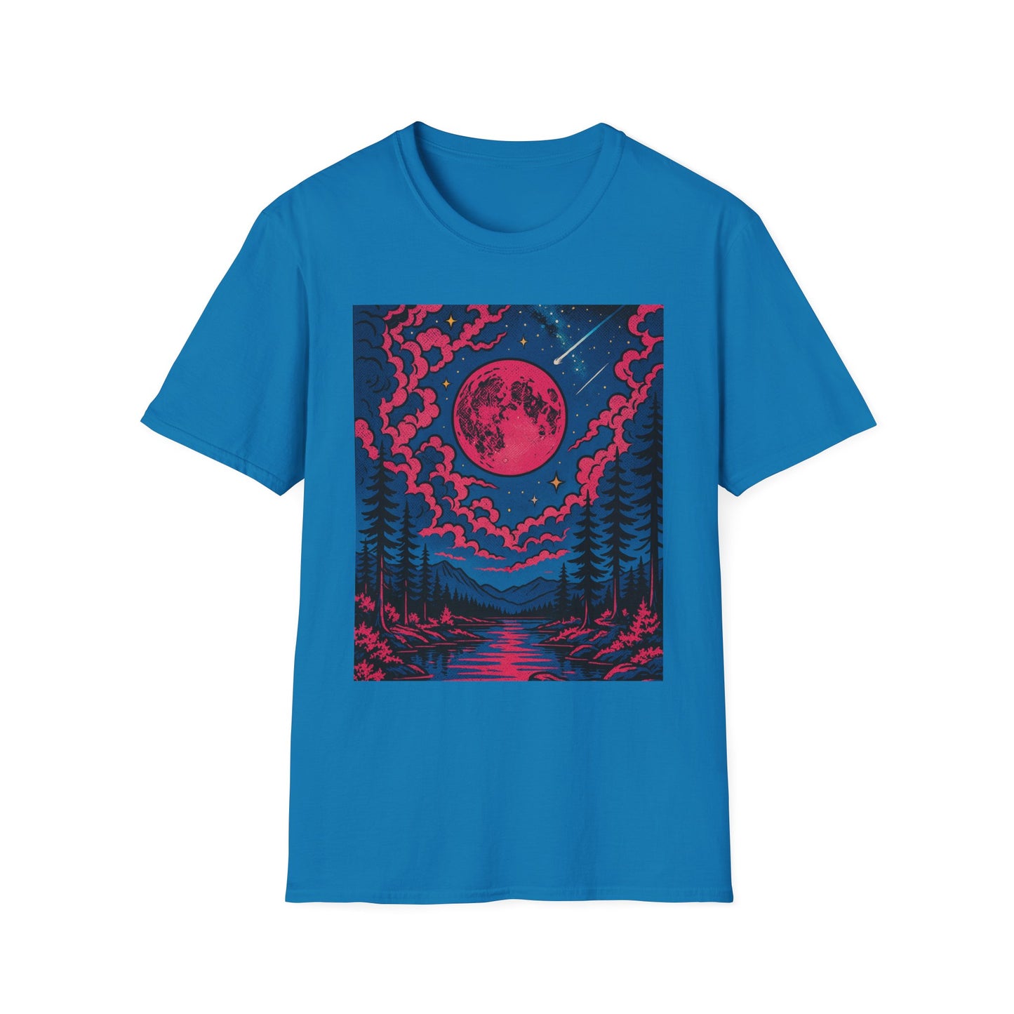 Trippy Red Moon Forest T-Shirt – Surreal Nature Graphic Tee • Psychedelic Night Sky Shirt • Gildan Softstyle® Unisex • Gift for Nature Lovers
