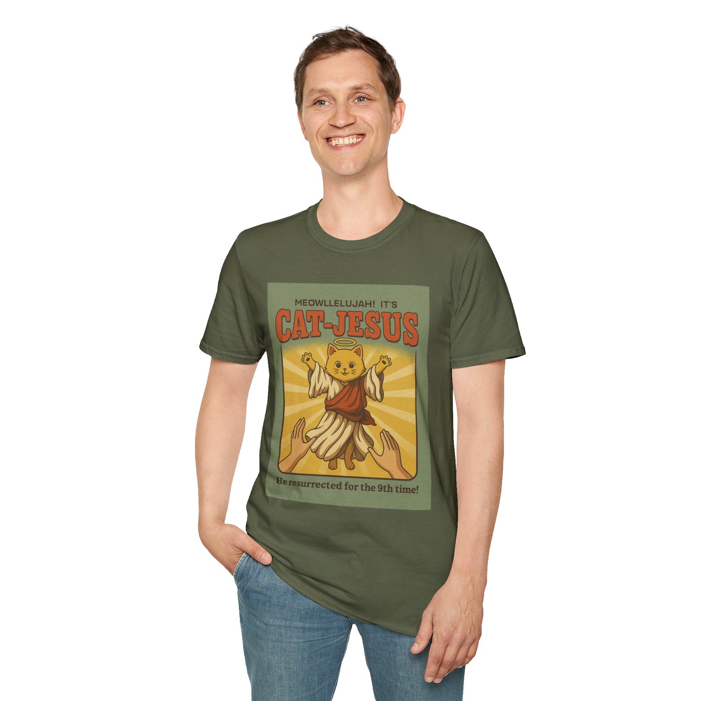 Cat Jesus Funny Resurrected Cat Shirt Meow Hallelujah Tee for Cat Lovers Faith and Felines Fans of Holy Humor and Nine Lives Resurrection Gags