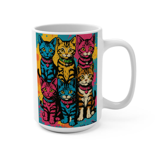 Pop Art Cats Ceramic Mug 15oz Colorful Cat Coffee Cup Funny Gift For Cat Lovers Retro Feline Art