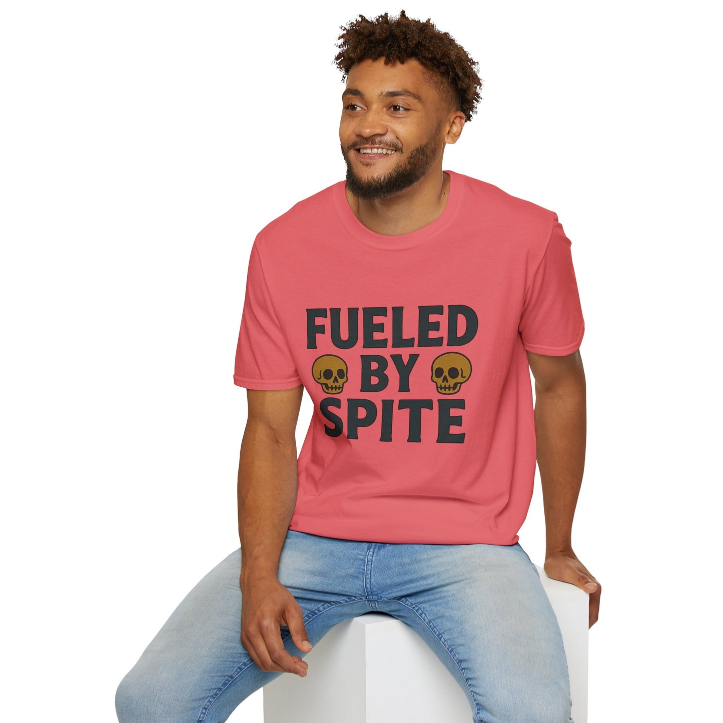 Fueled by Spite Unisex Softstyle T-Shirt, Funny Graphic Tee, Goth Aesthetic Shirt, Gifts for Spiteful Friends, Casual Wear