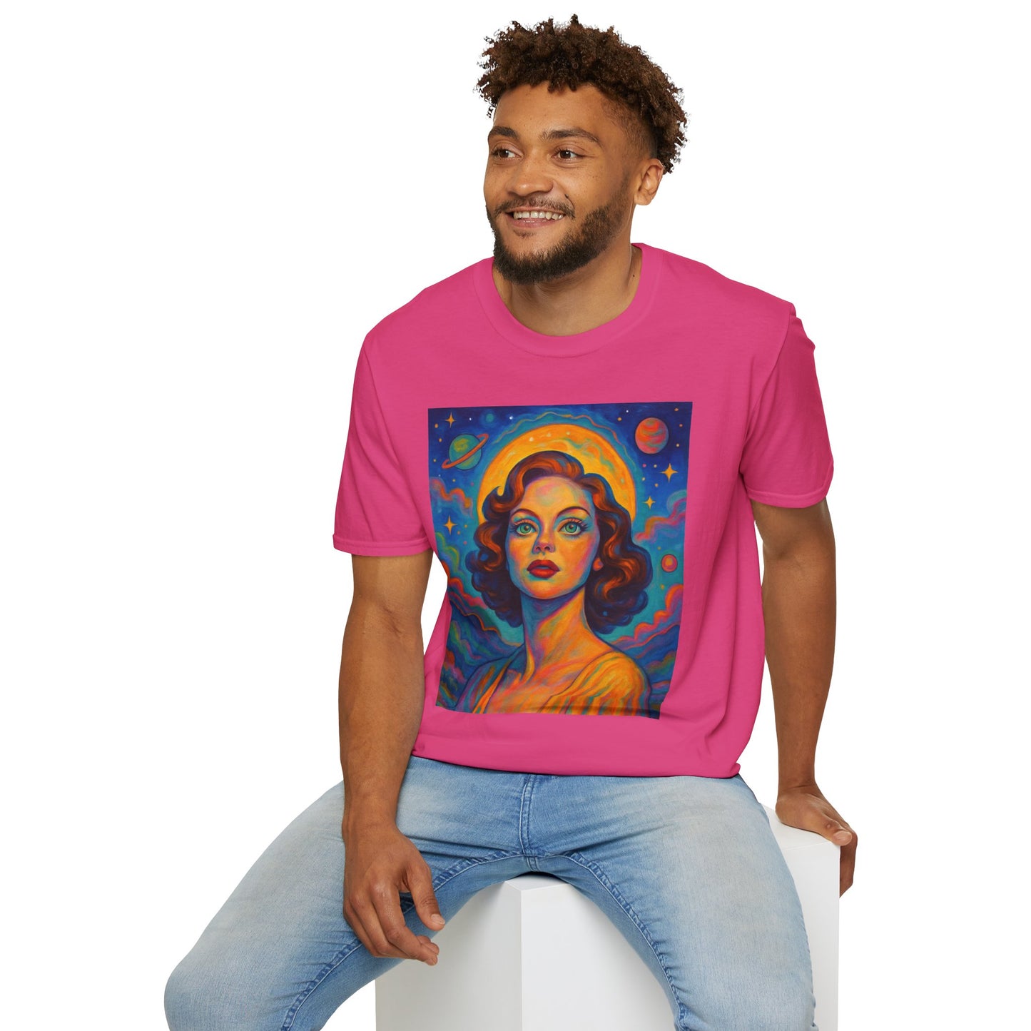 Retro Space Girl T Shirt Vintage Sci Fi Beauty Psychedelic Pop Art Galaxy Babe Tee Gift for Star Gazers Cosmic Fashion Astronaut Dreamwear