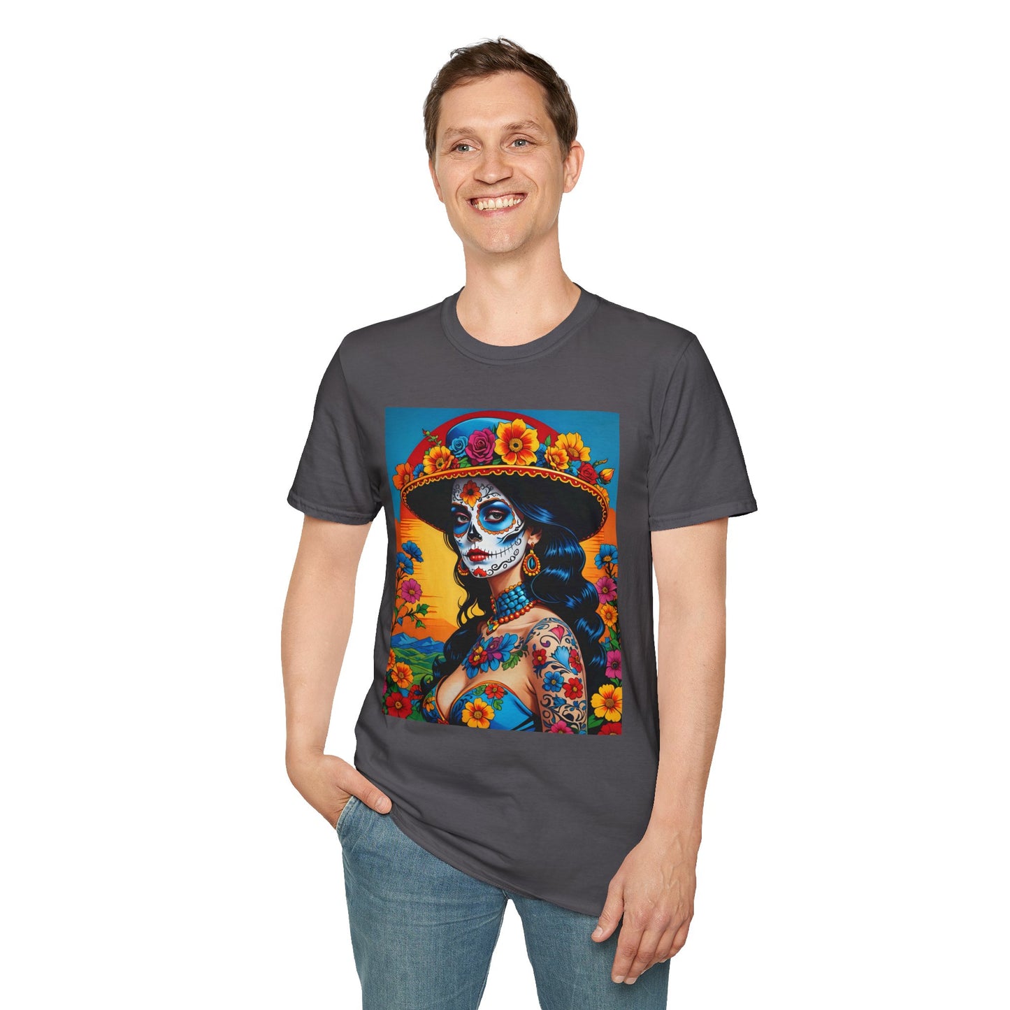 Sugar Skull Tattoo T-Shirt – Día de los Muertos Art Tee – Gift for Skull Art Fans, Tattoo Addicts, and Alternative Fashion Collectors