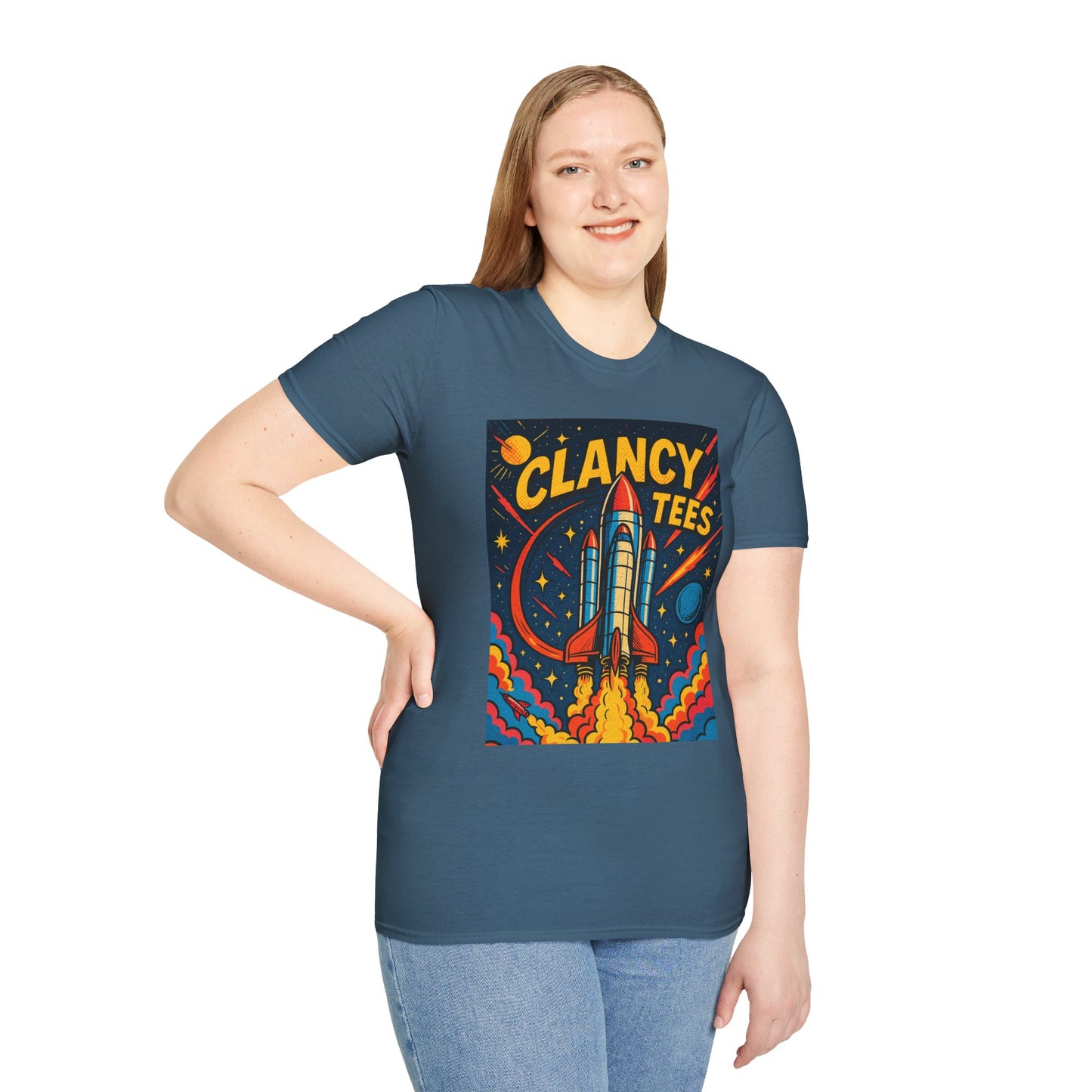 Retro Rocket Ship Shirt Outer Space Graphic Tee | Psychedelic Galaxy Print Top | Gift for Space Nerds and Dreamers | Astronaut Aesthetic Tee