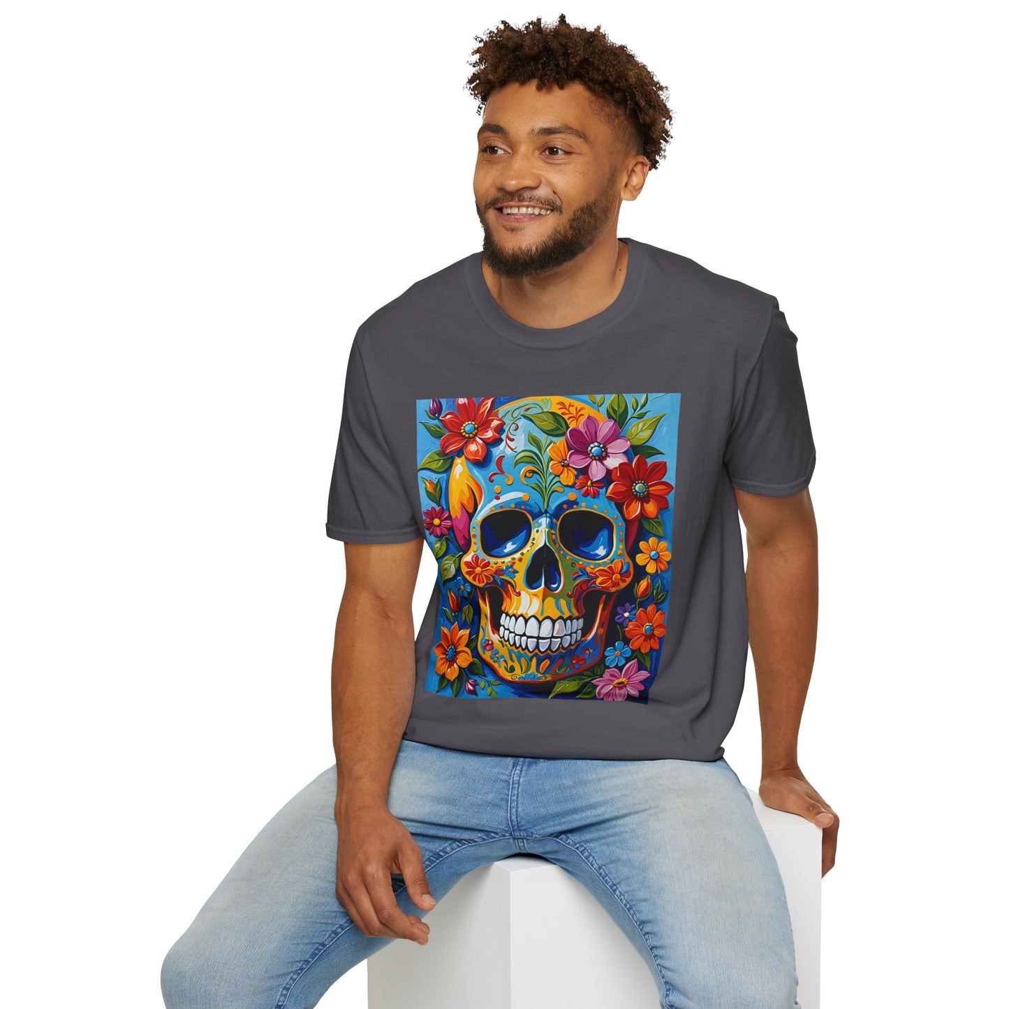 Floral Sugar Skull Shirt – Colorful Skull with Flowers Tee – Gift for Art Lovers, Halloween Fans, and Bold Statement Outfit Seekers