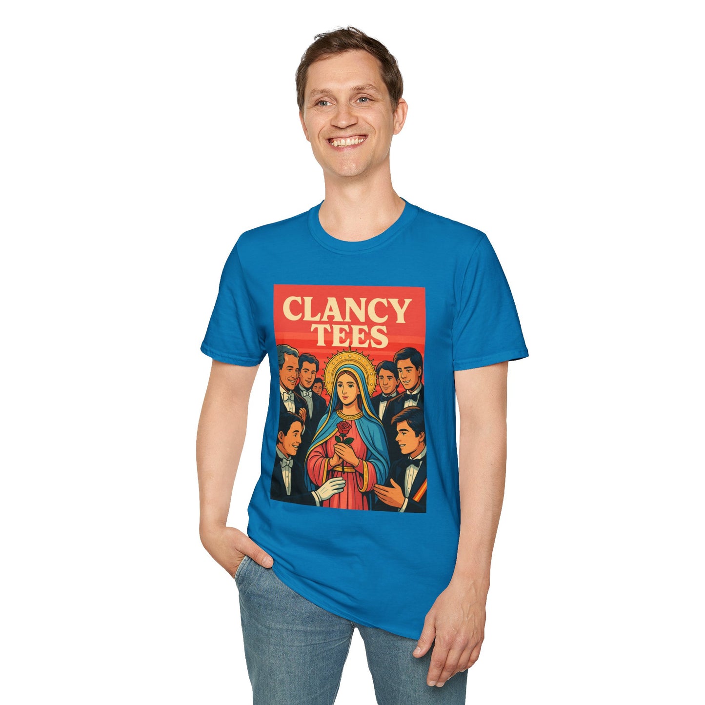 Vintage Virgin Mary Graphic T-Shirt, Softstyle Madonna Tee for Casual Wear, Perfect Gift for Holidays, Retro Clothing, Unisex Tees