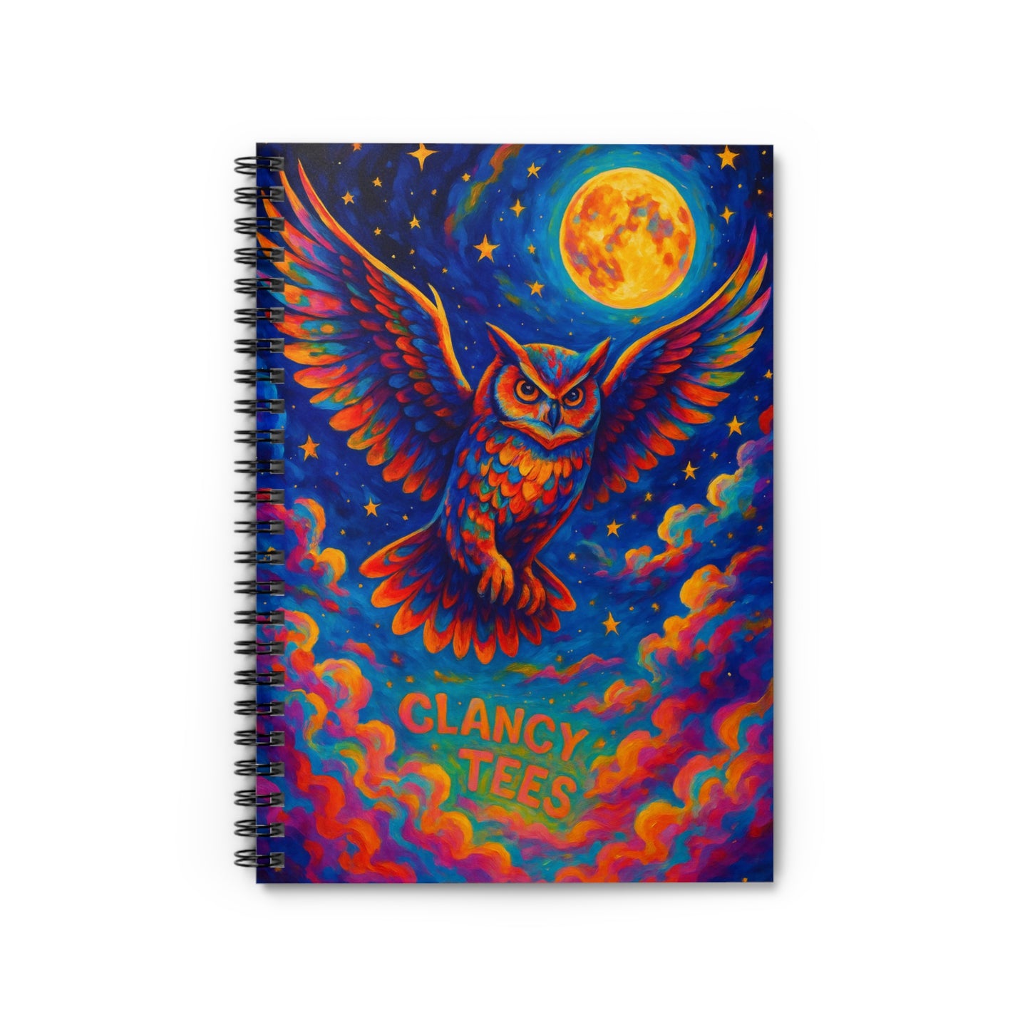Clancy Tees Cosmic Owl Spiral Notebook Ruled Line Journal Gift for Writers