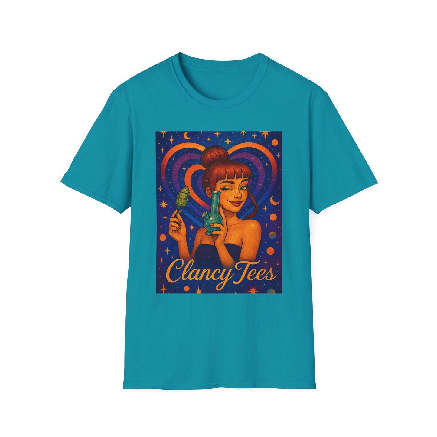 Cosmic Stoner Girl Art T-Shirt, Vintage Style Tee, Fun Summer Shirt, Gift for Art Lovers, Cute Graphic Tee, Unique Casual Wear