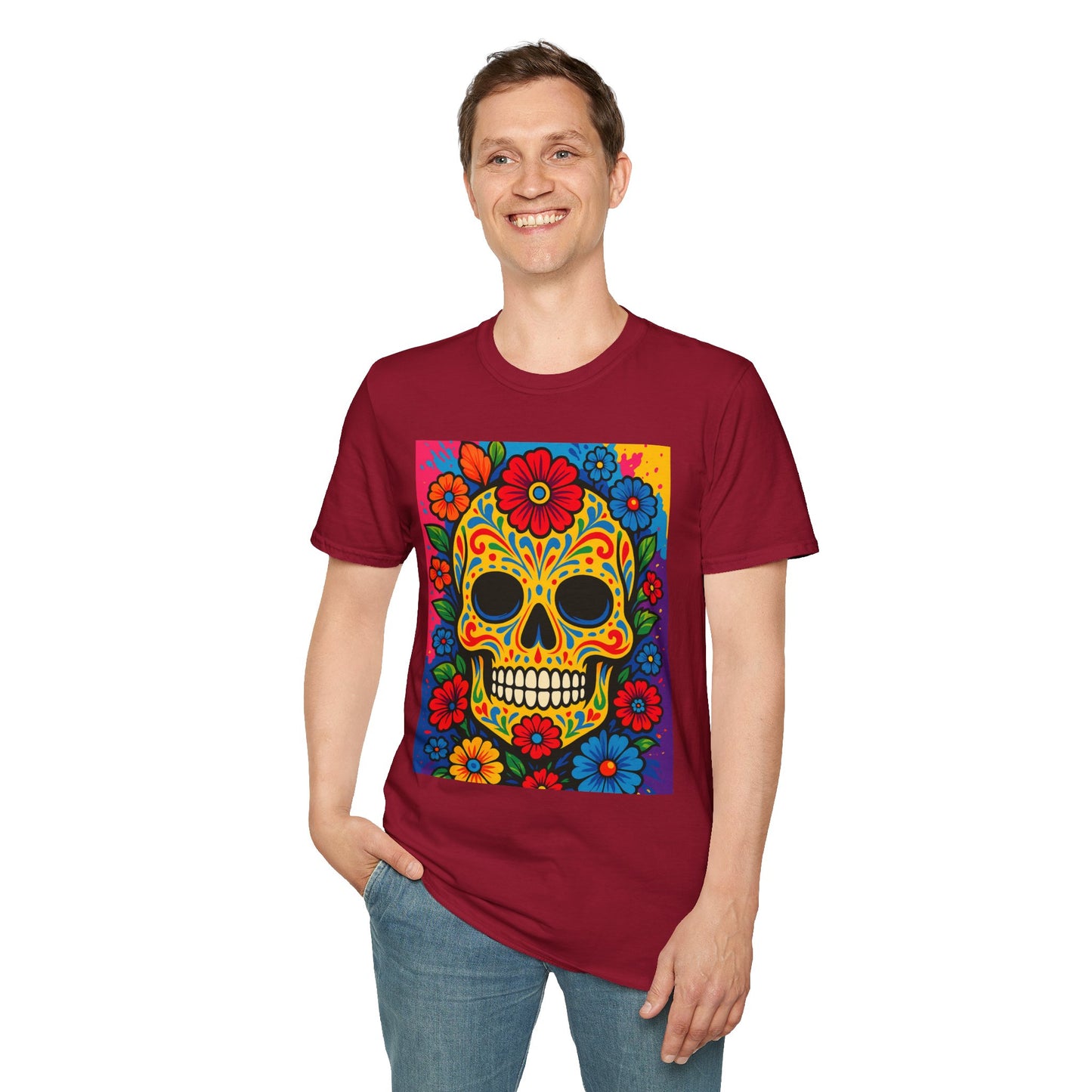 Colorful Sugar Skull Shirt | Day of the Dead Graphic Tee | Gift for Tattoo Lovers & Art Fans | Floral Skull T-Shirt