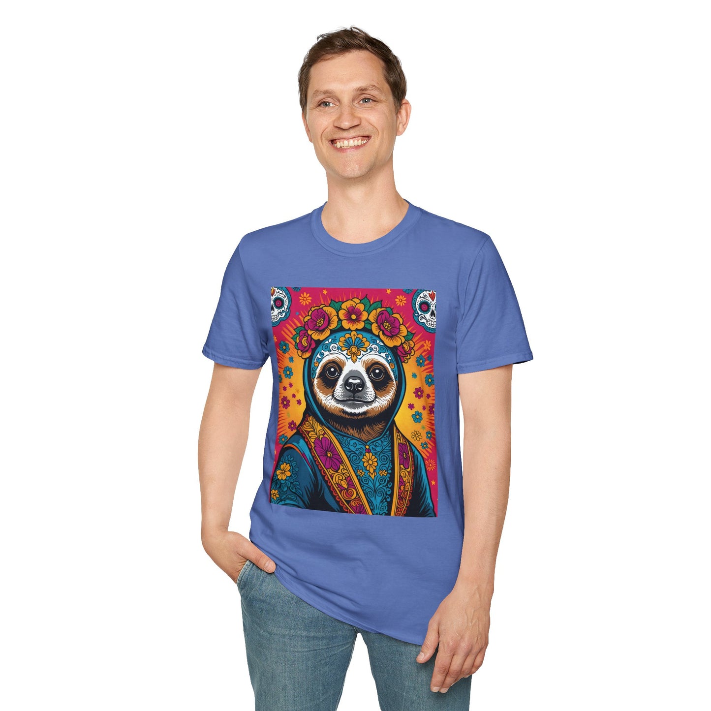 Boho Sloth T Shirt Trippy Animal Graphic Tee Colorful Festival Top Gift for Sloth Lovers
