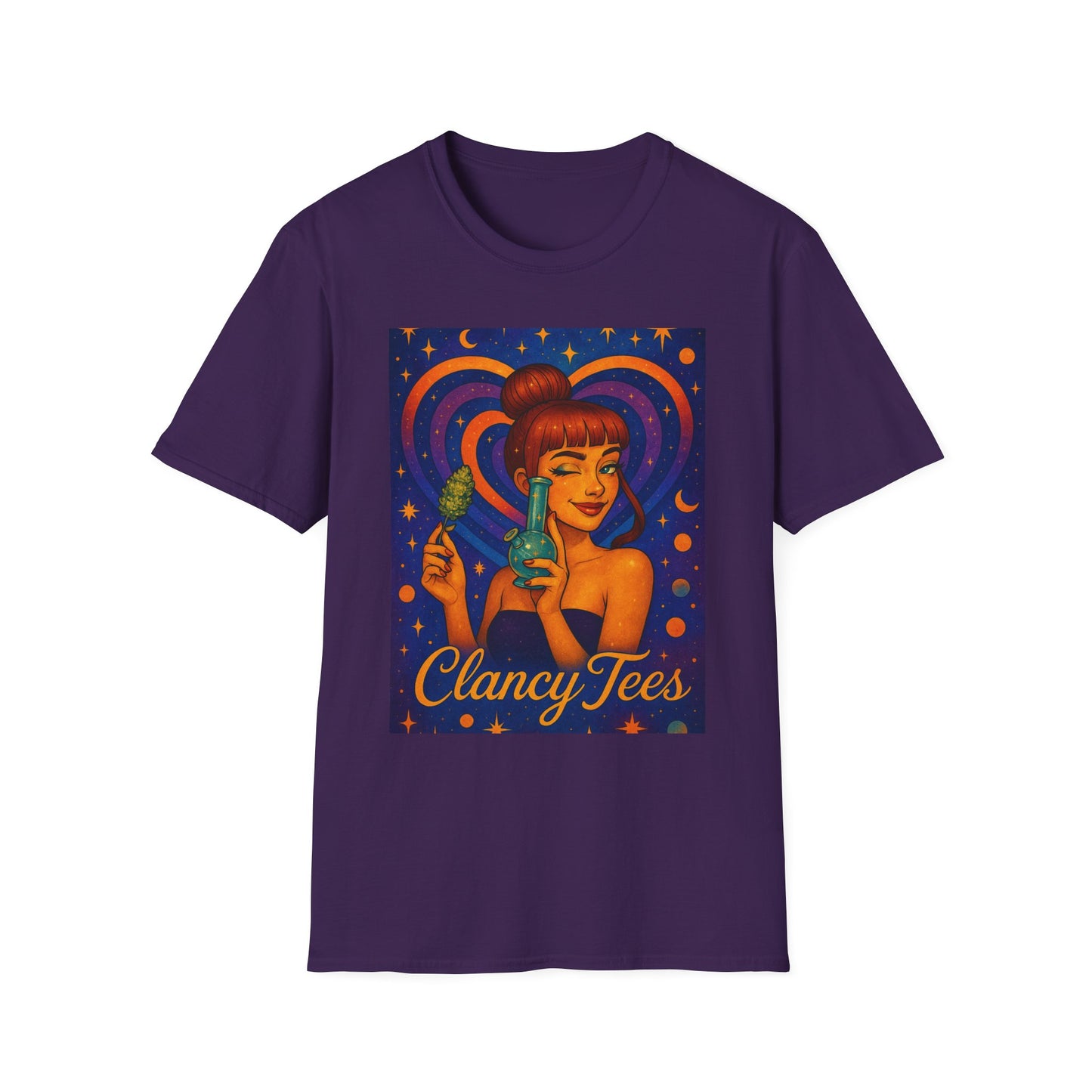 Cosmic Stoner Girl Art T-Shirt, Vintage Style Tee, Fun Summer Shirt, Gift for Art Lovers, Cute Graphic Tee, Unique Casual Wear