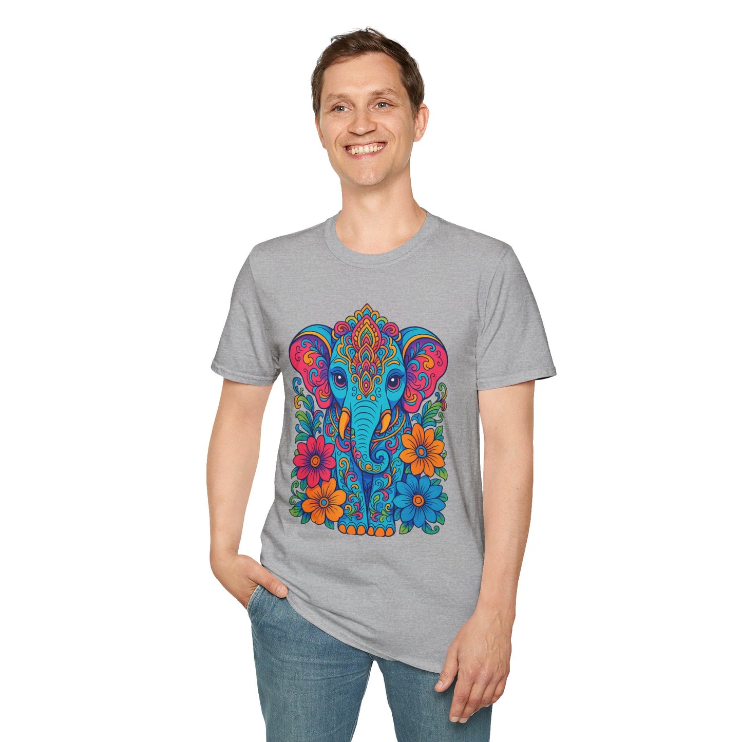Colorful Elephant Shirt Trippy Boho Floral Art Tee Gift for Yoga Lovers Psychedelic Animal Fans and Free Spirits Who Rock Vibrant Festival Style