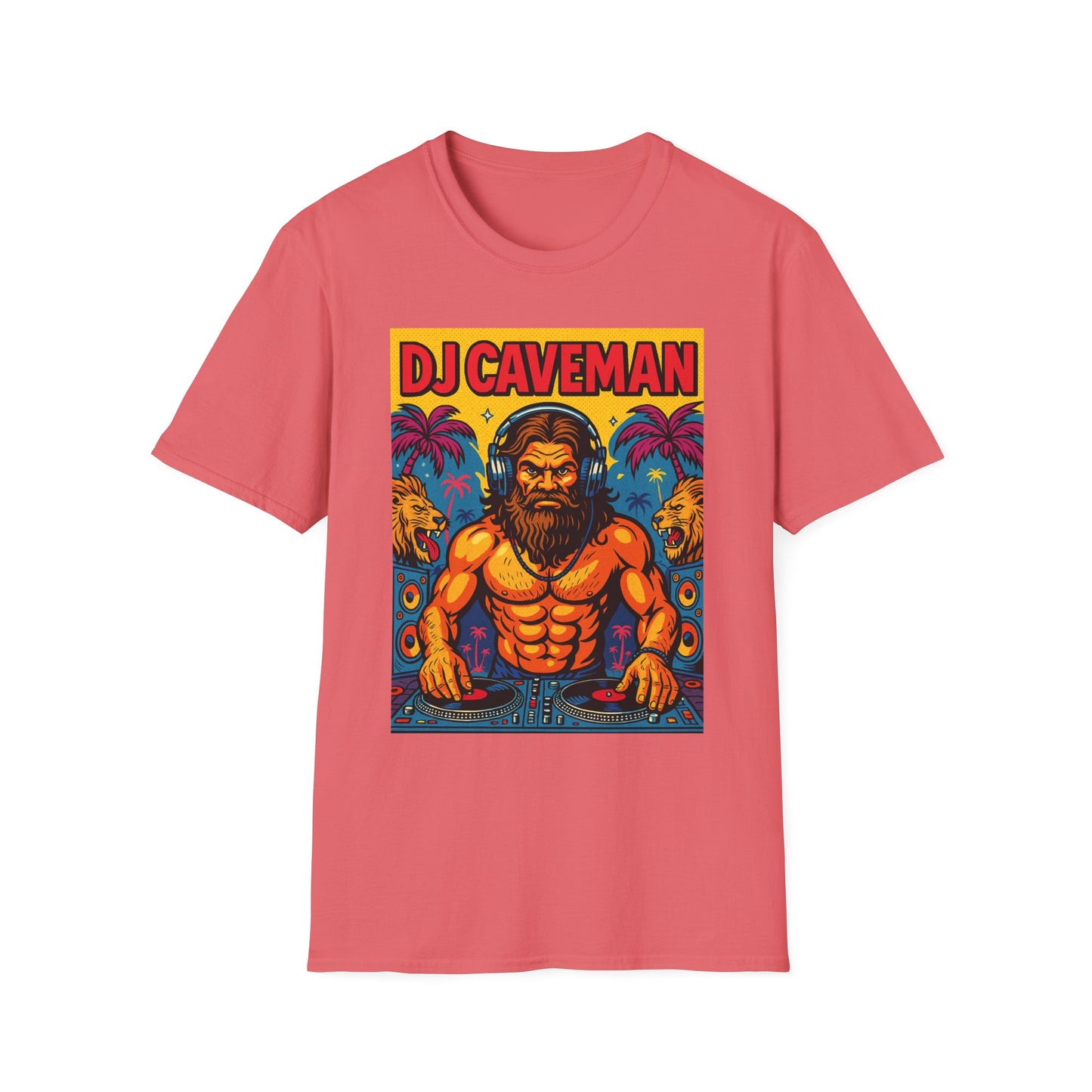 DJ Caveman T-Shirt Funny Rave Party Tee | Prehistoric Clubbing Shirt for Music Lovers | Gift for DJs and EDM Fans | Caveman Aesthetic Shirt
