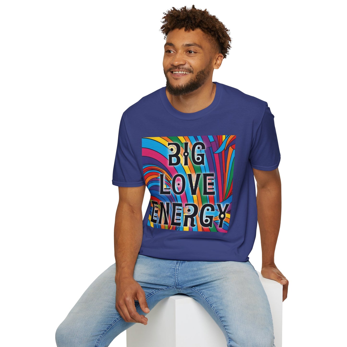 Big Love Energy Shirt – Colorful Retro Pride Rainbow Tee with Bold Positive Message – Gift for Optimists, LGBTQ Friends, and Love-First People