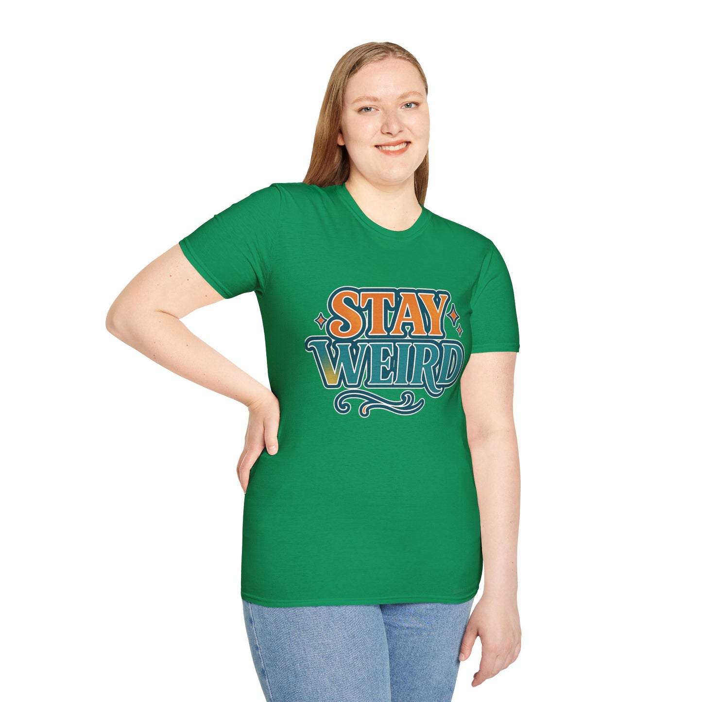 Stay Weird Unisex Softstyle T-Shirt - Fun Graphic Tee, Quirky Apparel, Gift for Friends, Casual Wear, Unique Style
