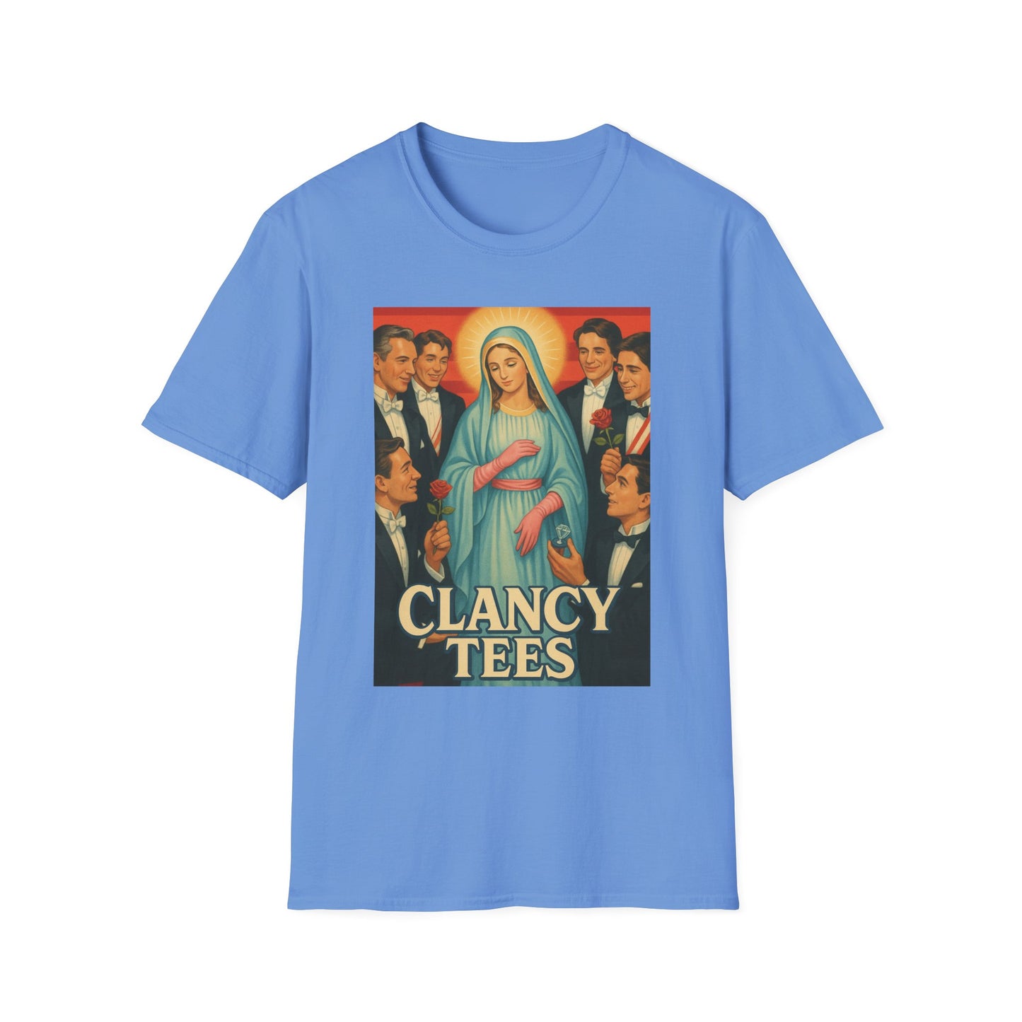 Vintage Madonna Graphic Tee, Unisex Virgin Mary Softstyle T-Shirt, Retro Art Shirt, Gift for Artsy Friends, Festival Attire, Casual Wear