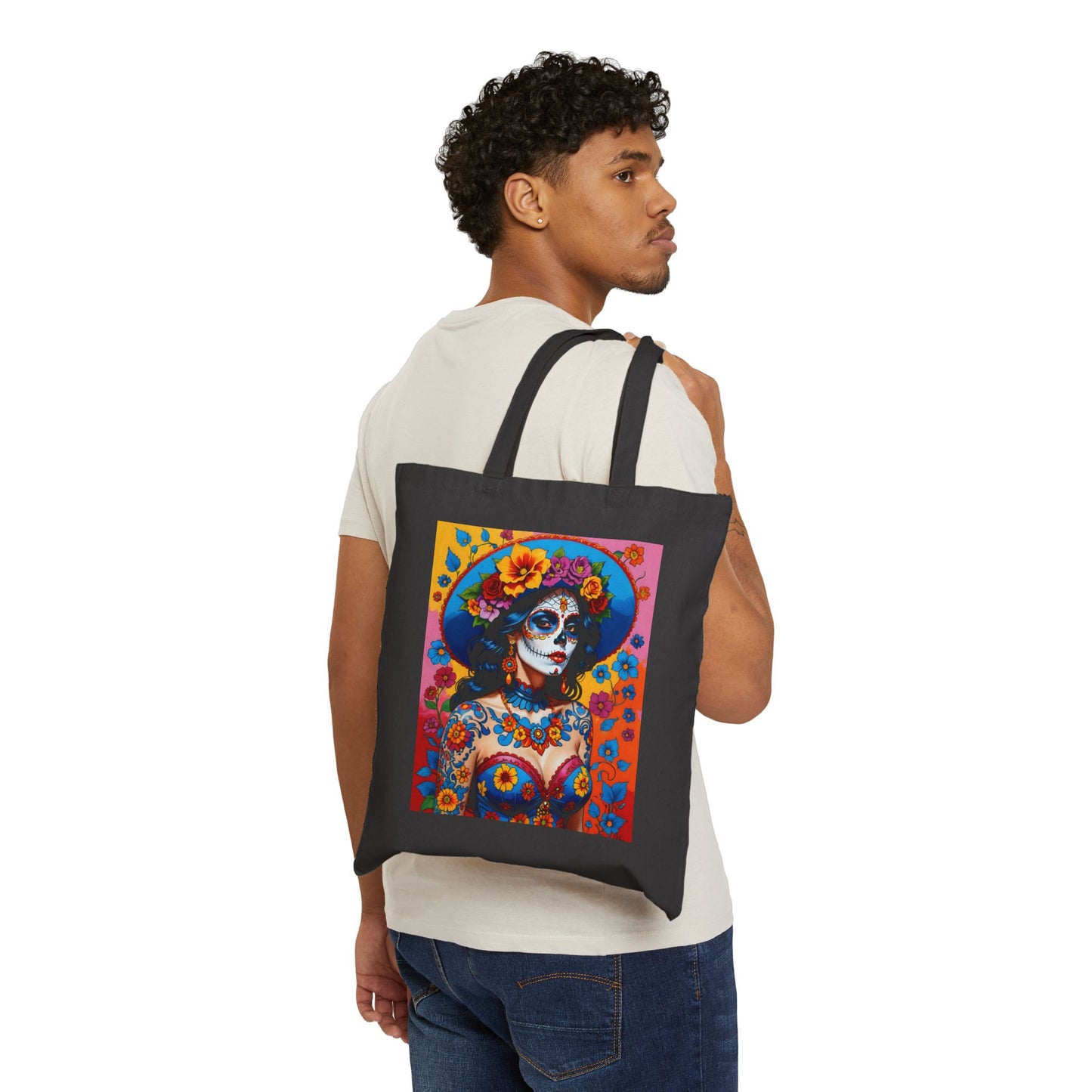 Vibrant Day of the Dead Tote Bag, Reusable Shopping Bag, Boho Art, Eco-Friendly Gift, Beach or Market Bag