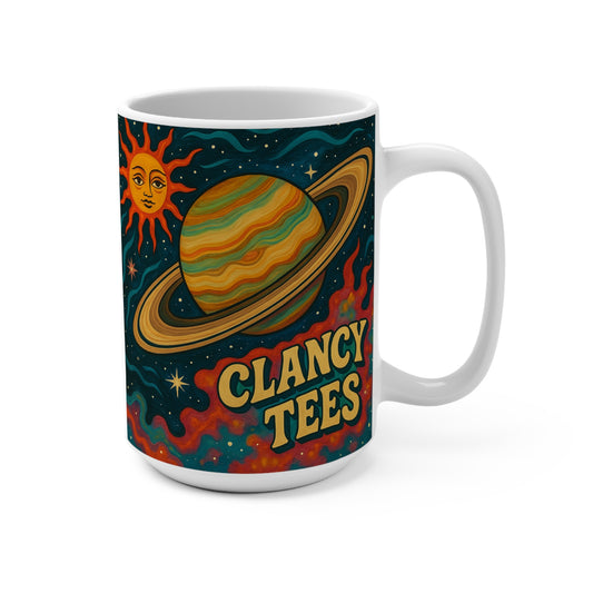 Clancy Tees Cosmic Saturn Mug – Retro Space Coffee Cup, Psychedelic Galaxy Gift, Astrology Planet Energy Mug