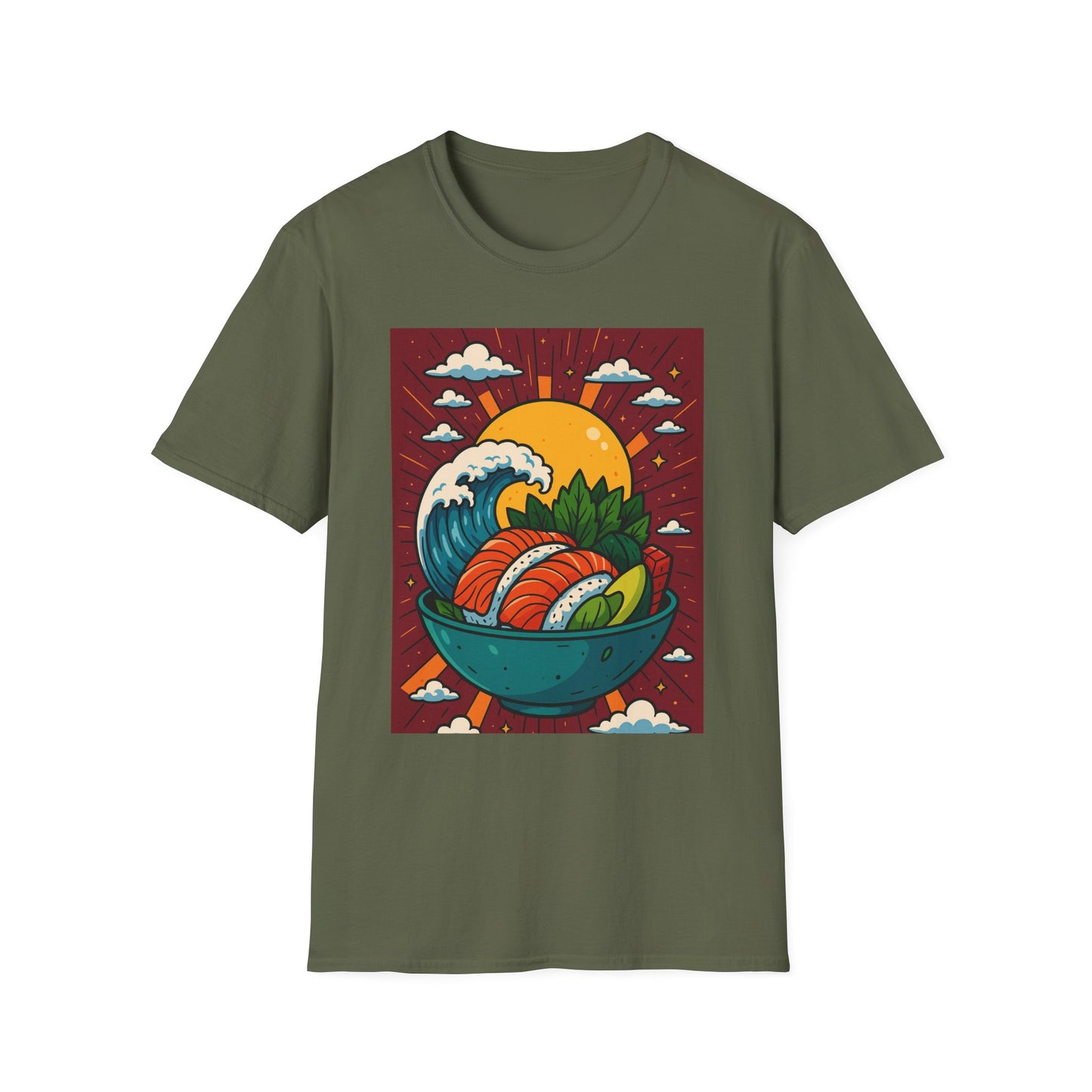 Sushi Wave T-Shirt – Retro Japanese Food Graphic Tee – Cool Sushi Shirt Gift for Foodies, Anime Fans, Ocean Lovers & Japanese Aesthetic Collectors