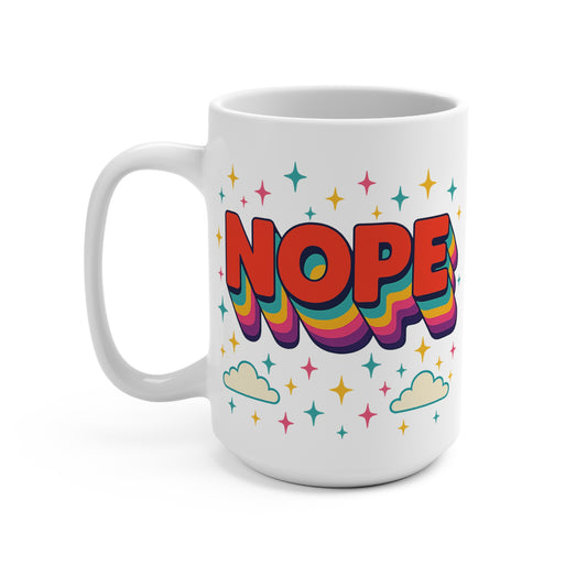 Nope Retro Rainbow Mug – Funny Coffee Cup With Bold Statement, Sarcastic Gift for Coworkers, Colorful Daily Mood Cup