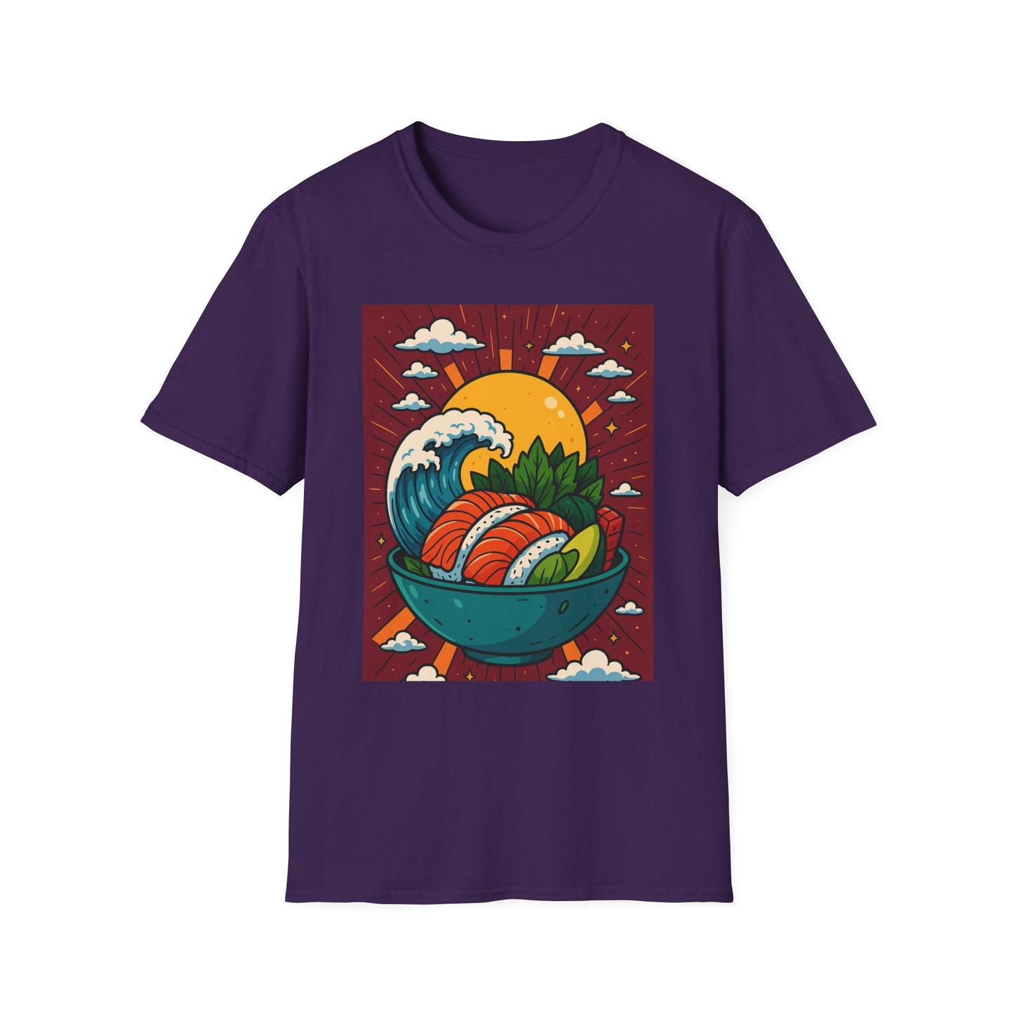 Sushi Wave T-Shirt – Retro Japanese Food Graphic Tee – Cool Sushi Shirt Gift for Foodies, Anime Fans, Ocean Lovers & Japanese Aesthetic Collectors