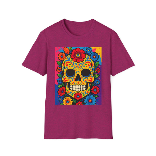 Colorful Sugar Skull Shirt | Day of the Dead Graphic Tee | Gift for Tattoo Lovers & Art Fans | Floral Skull T-Shirt