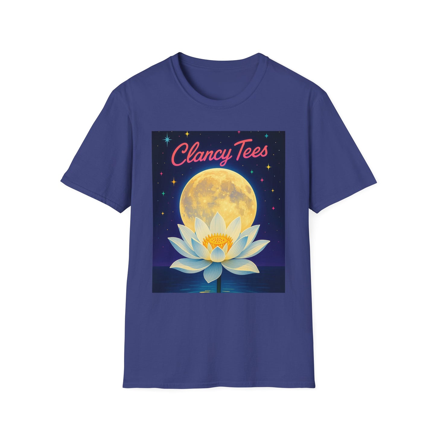 Moon Lotus Clancy Tees Shirt – Ethereal Floral T-Shirt with Full Moon Art – Gift for Nature Lovers, Yogis, Dreamers & Spiritual Aesthetic Fans