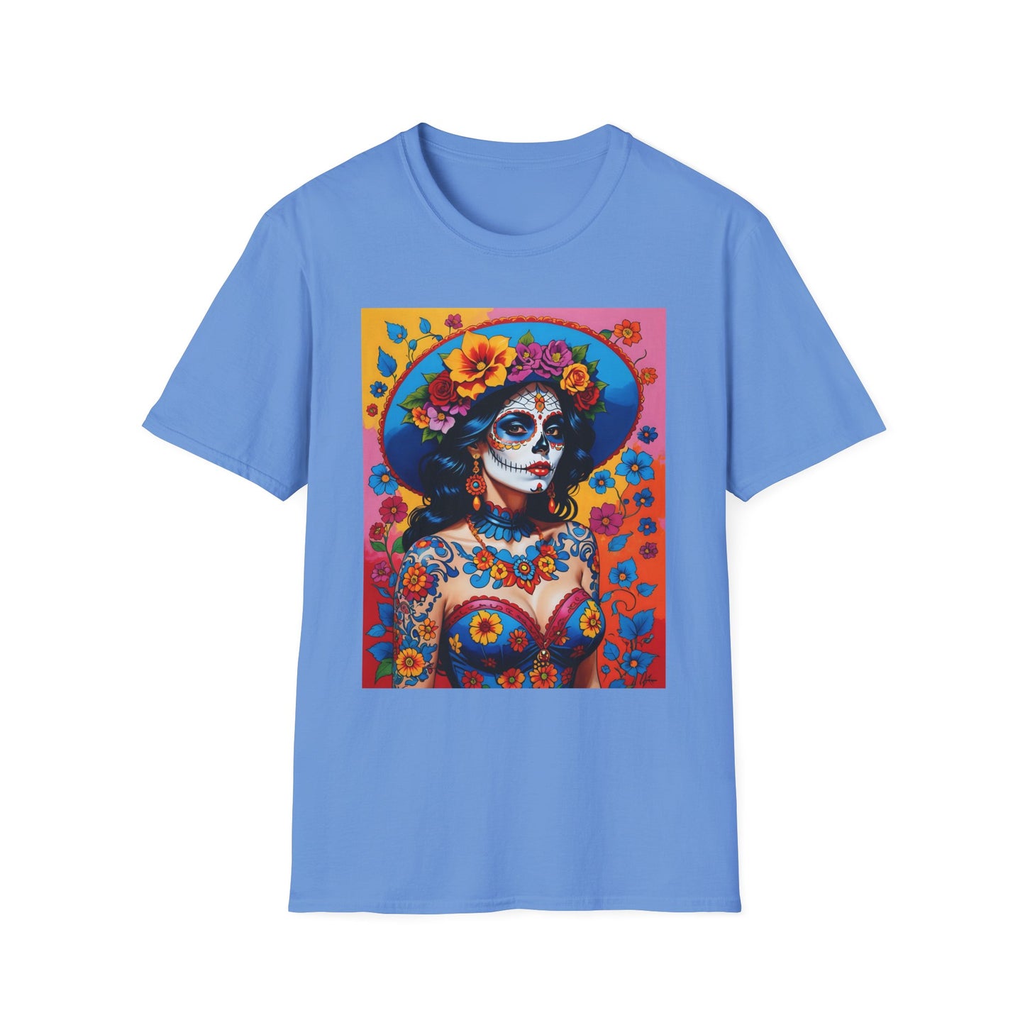 Sugar Skull T-Shirt – Día de los Muertos Art Tee – Gift for Goth Aesthetic Fans, Colorful Skull Lovers, and Tattoo-Inspired Fashion