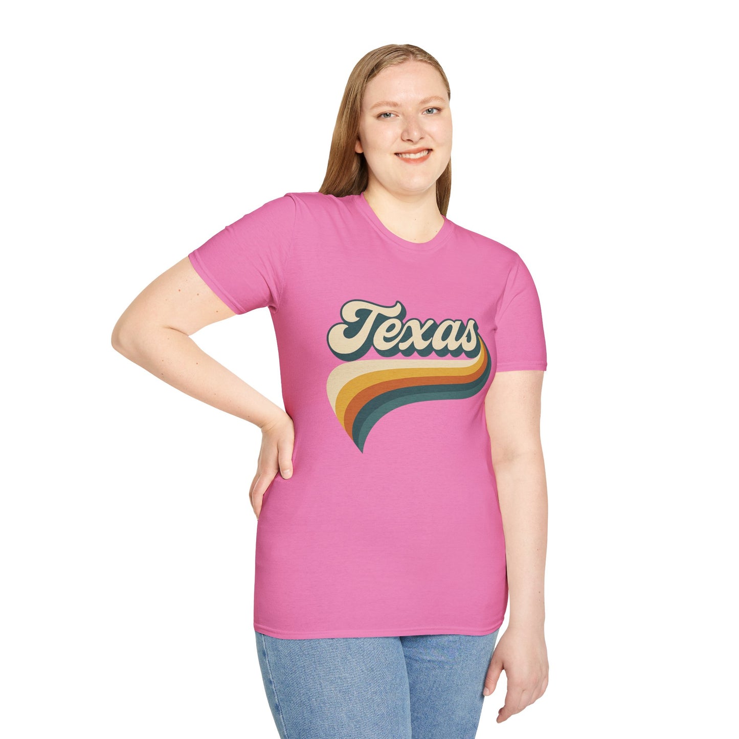 Retro Texas Shirt – Vintage Style Texas Wave Tee • Gildan Softstyle® Unisex Comfort • Gift for Texans • Groovy Southern State Pride Shirt