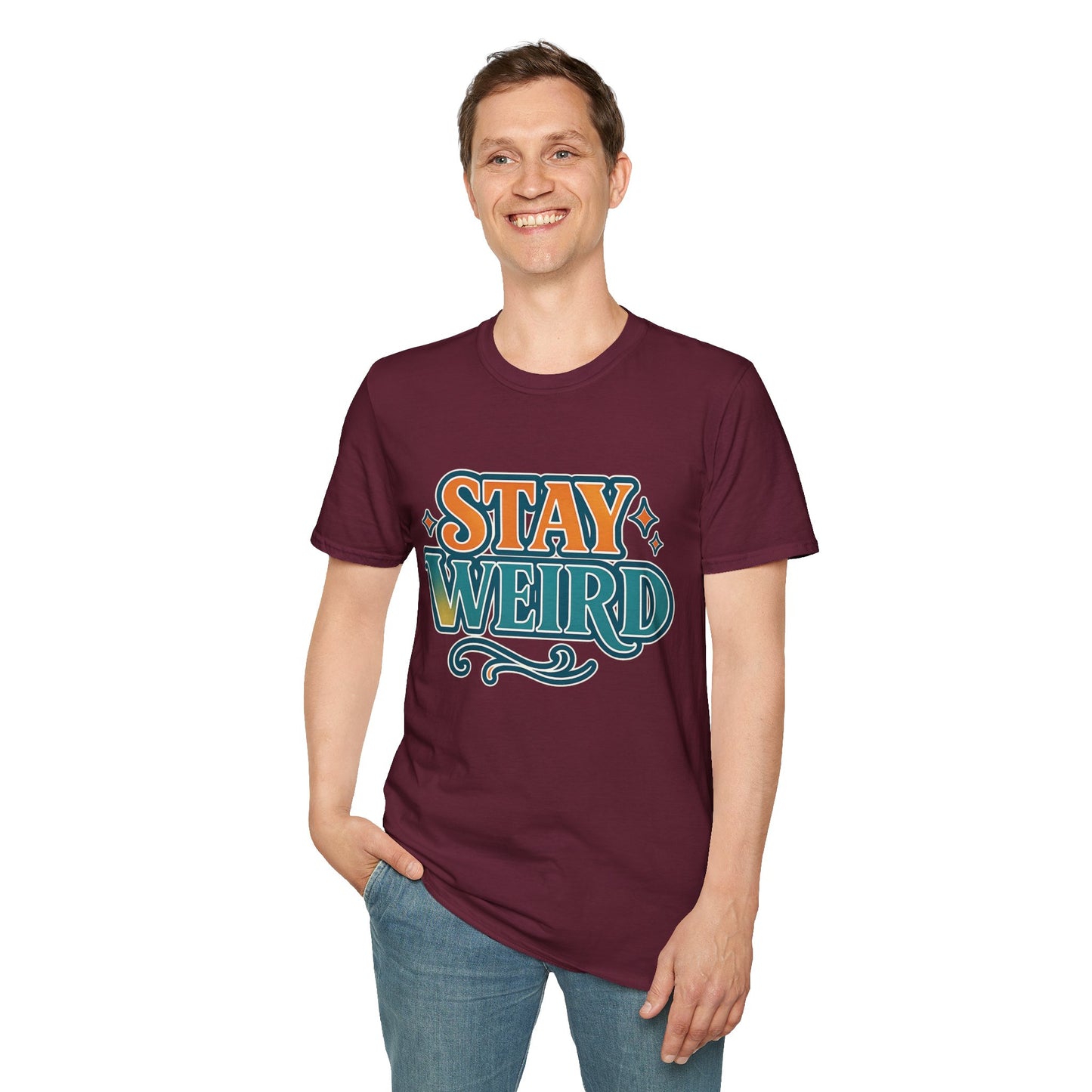 Stay Weird Unisex Softstyle T-Shirt - Fun Graphic Tee, Quirky Apparel, Gift for Friends, Casual Wear, Unique Style