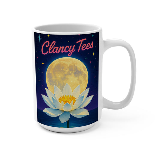 Moon Lotus Ceramic Mug 15oz Night Sky Coffee Cup Cosmic Flower Design Spiritual Gift For Astrology Lovers