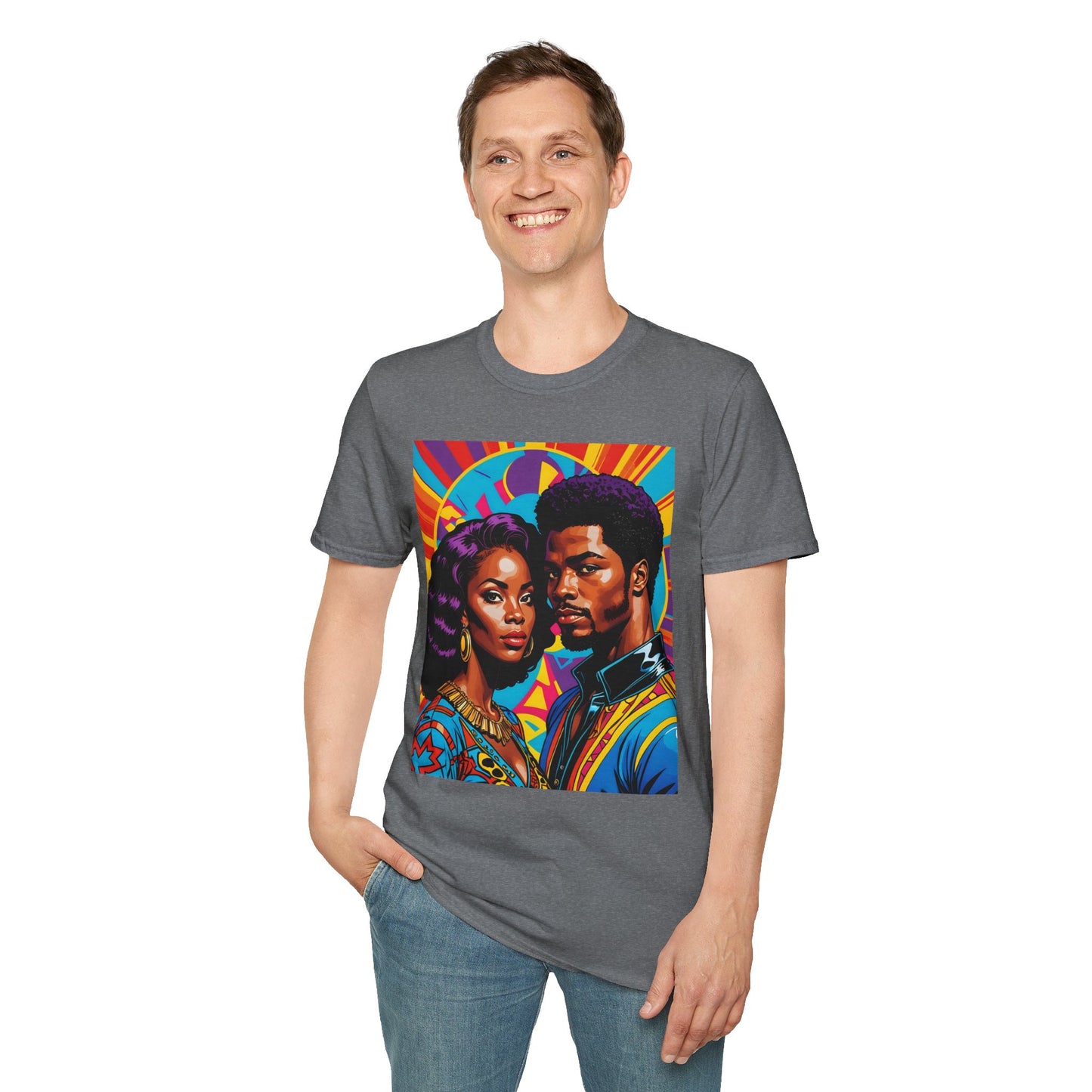 Vibrant Retro-Inspired Unisex Softstyle T-Shirt, Colorful Art Tee, Black History Month Shirt, Casual Streetwear, Gift for Art Lovers