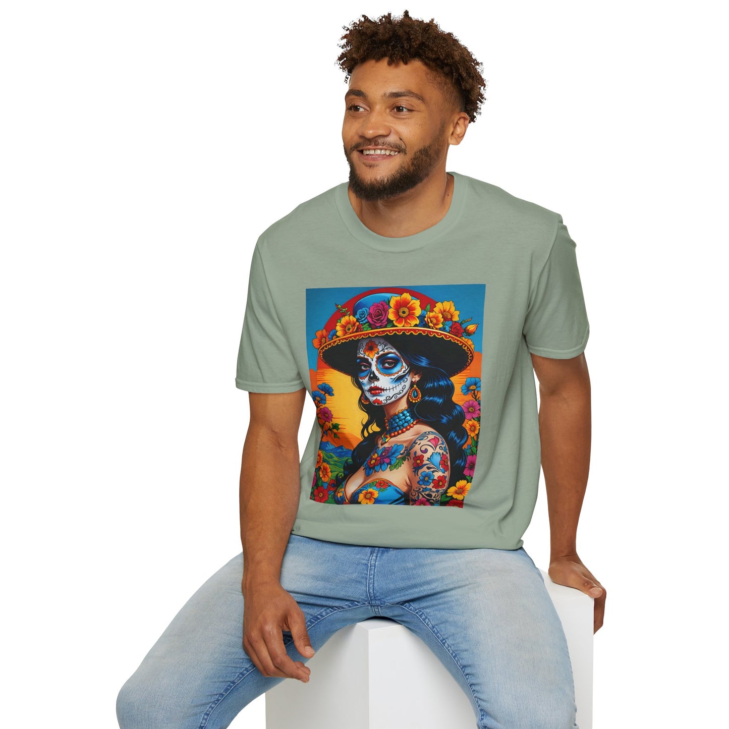 Sugar Skull Tattoo T-Shirt – Día de los Muertos Art Tee – Gift for Skull Art Fans, Tattoo Addicts, and Alternative Fashion Collectors