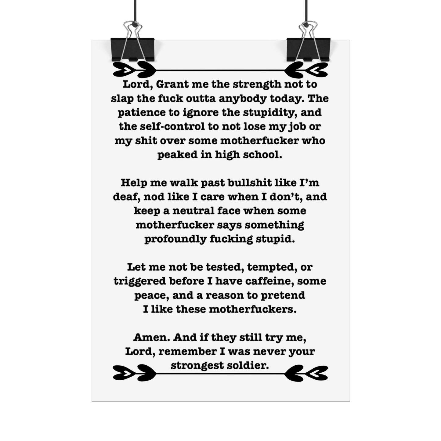 ClancyTees Serenity Prayer Poster Funny Profane Wall Art Office Humor Print Gift for Coworkers