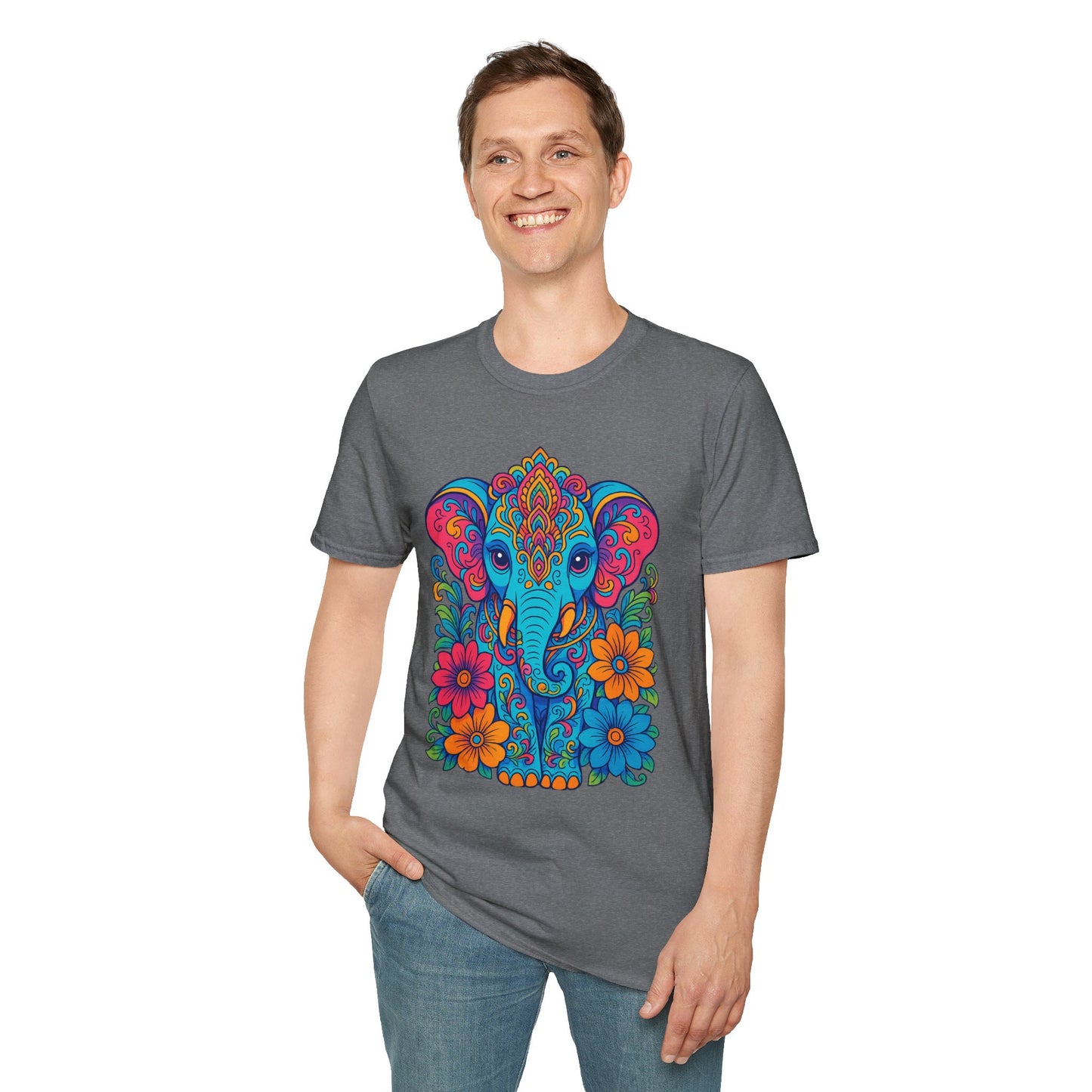 Colorful Elephant Shirt Trippy Boho Floral Art Tee Gift for Yoga Lovers Psychedelic Animal Fans and Free Spirits Who Rock Vibrant Festival Style