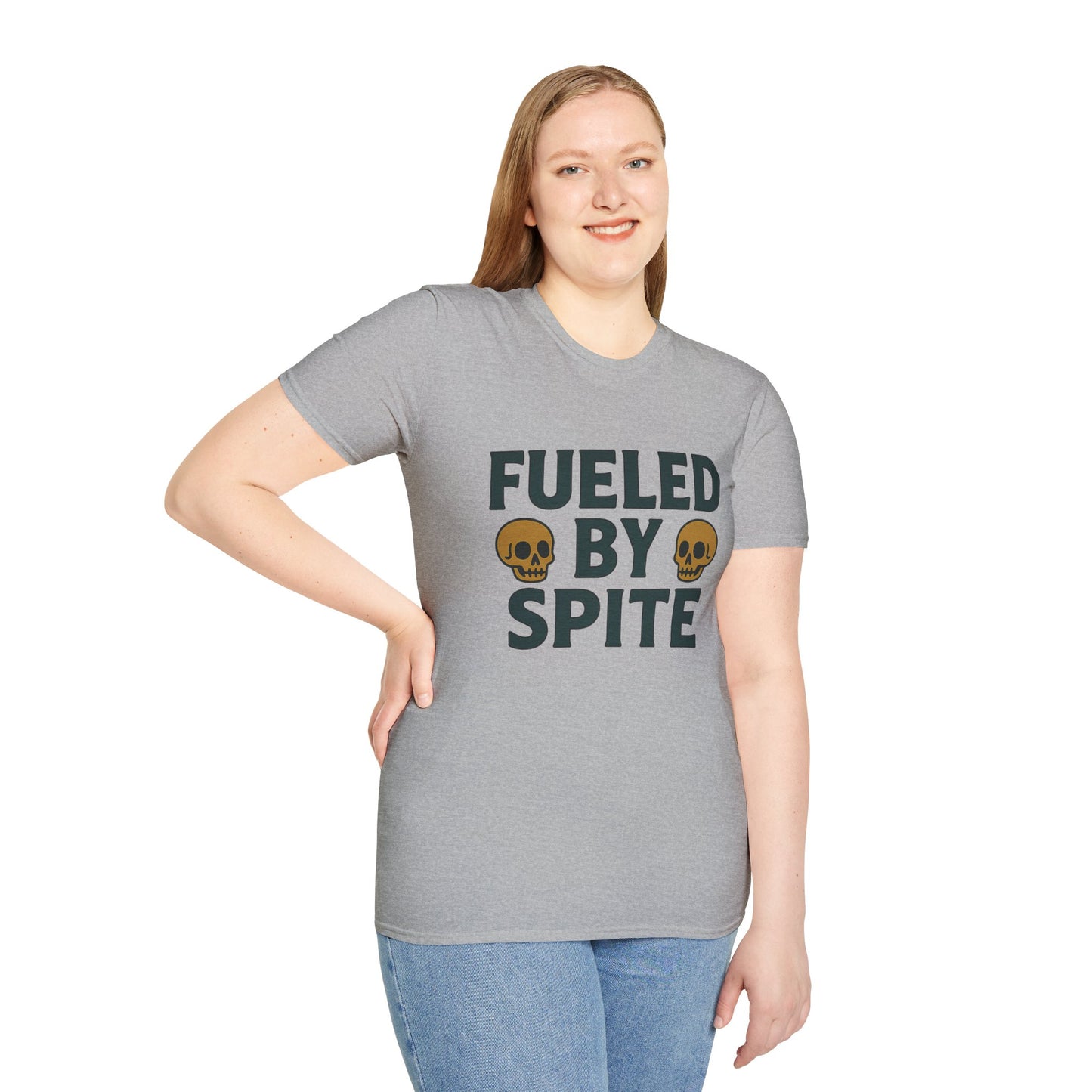 Fueled by Spite Unisex Softstyle T-Shirt, Funny Graphic Tee, Goth Aesthetic Shirt, Gifts for Spiteful Friends, Casual Wear