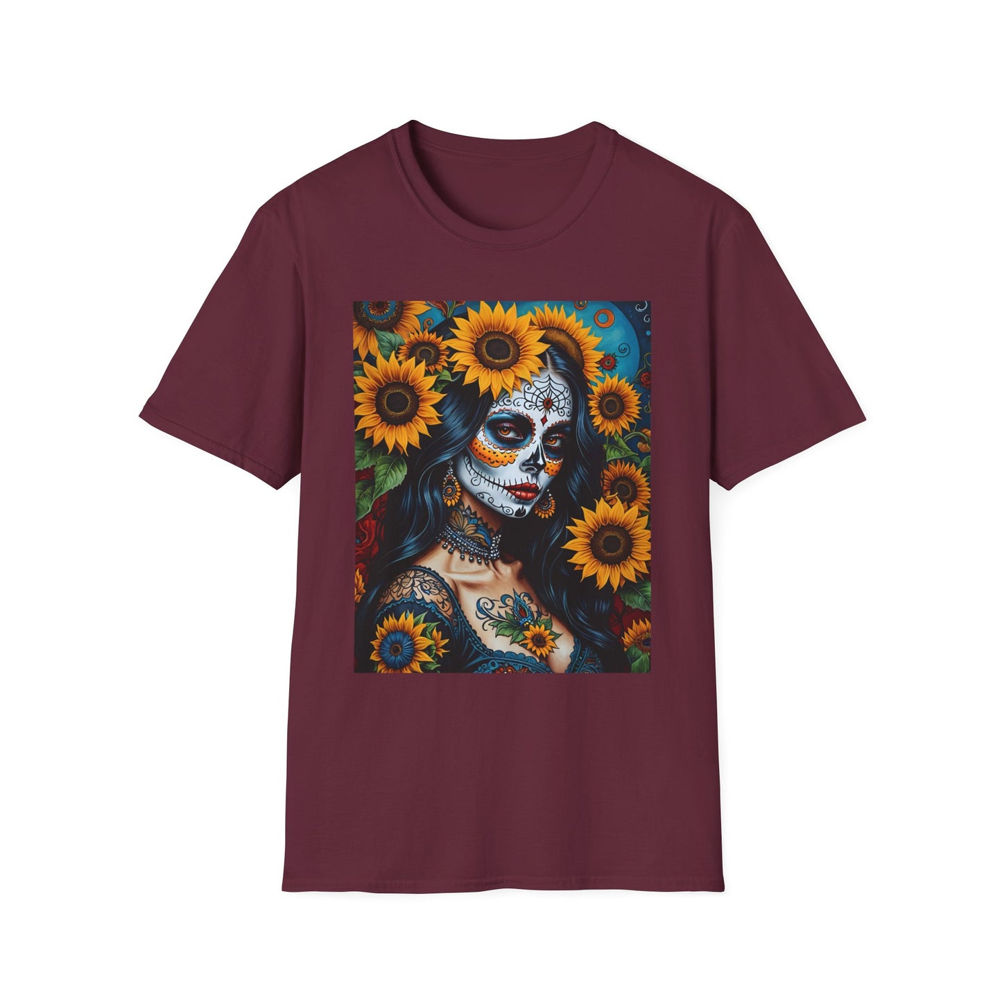 Day of the Dead Floral T-Shirt, Sugar Skull Tee, Unisex Halloween Shirt, Floral Art T-Shirt, Casual Everyday Wear