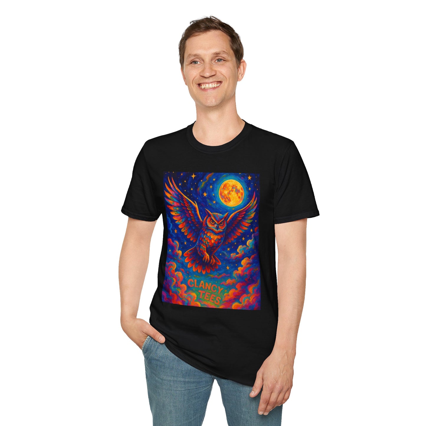 Psychedelic Owl T-Shirt Trippy Full Moon Graphic Tee | Surreal Bird Aesthetic Shirt | Gift for Dreamers and Night Owls | Bold Fantasy Art Top